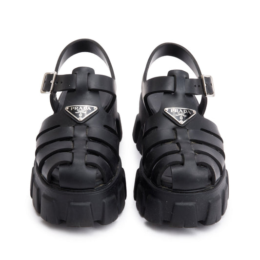 Prada Black Foam Rubber Monolith Sling Back Sandals, Size 38
