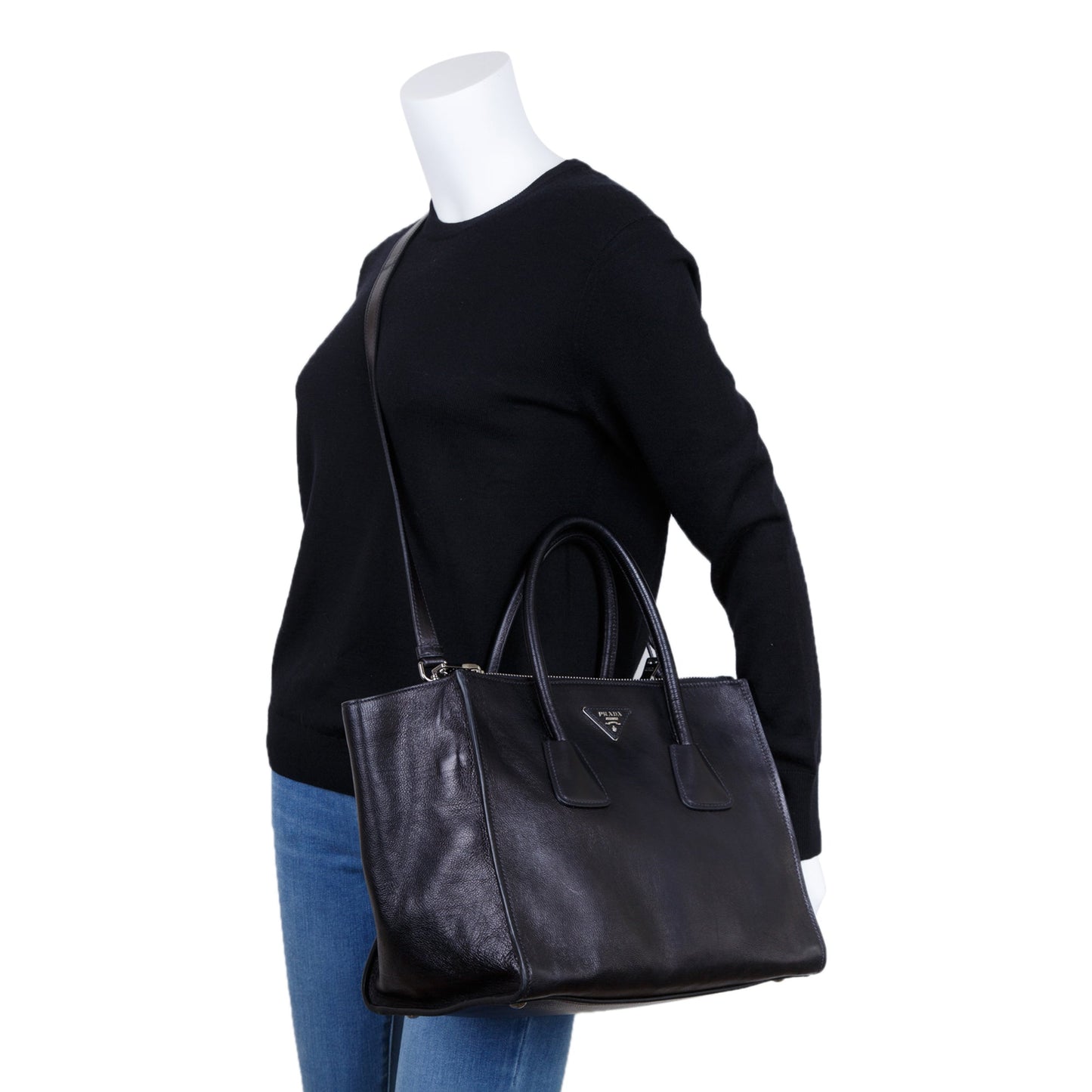 Prada Black Glace Calf Twin Pocket Tote