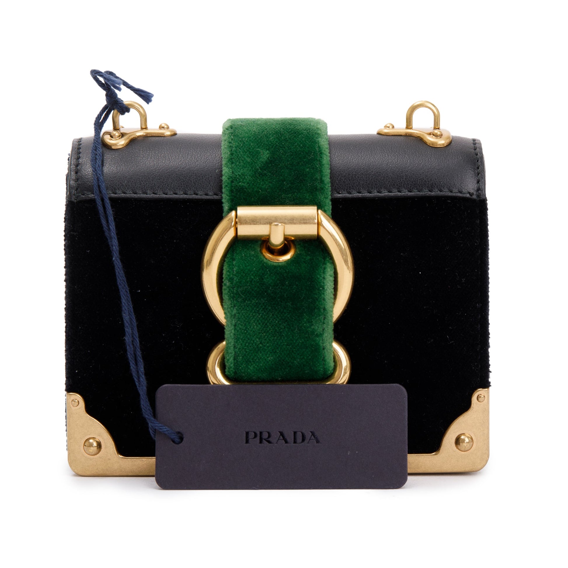 Prada Black Green Velluto City Calf Wallet on Chain