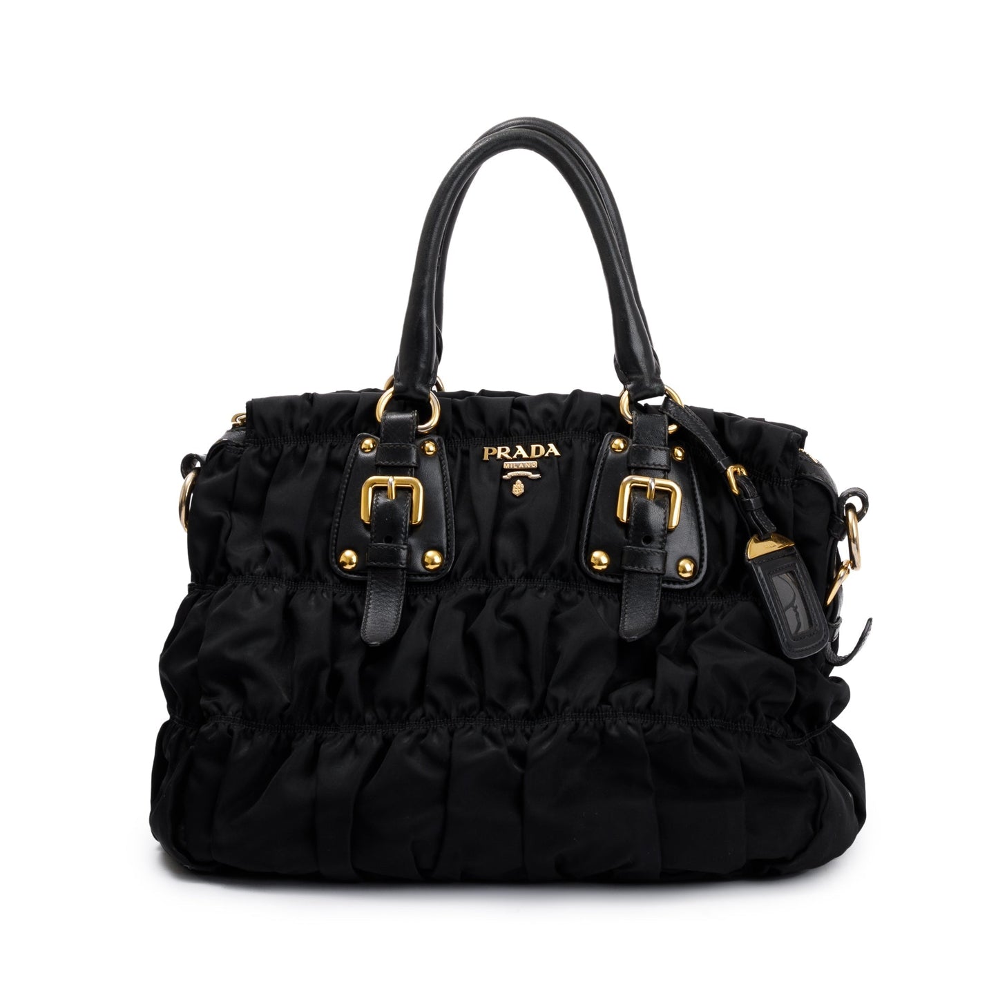 Prada Black Leather-Trimmed Tessuto Gaufre Tote