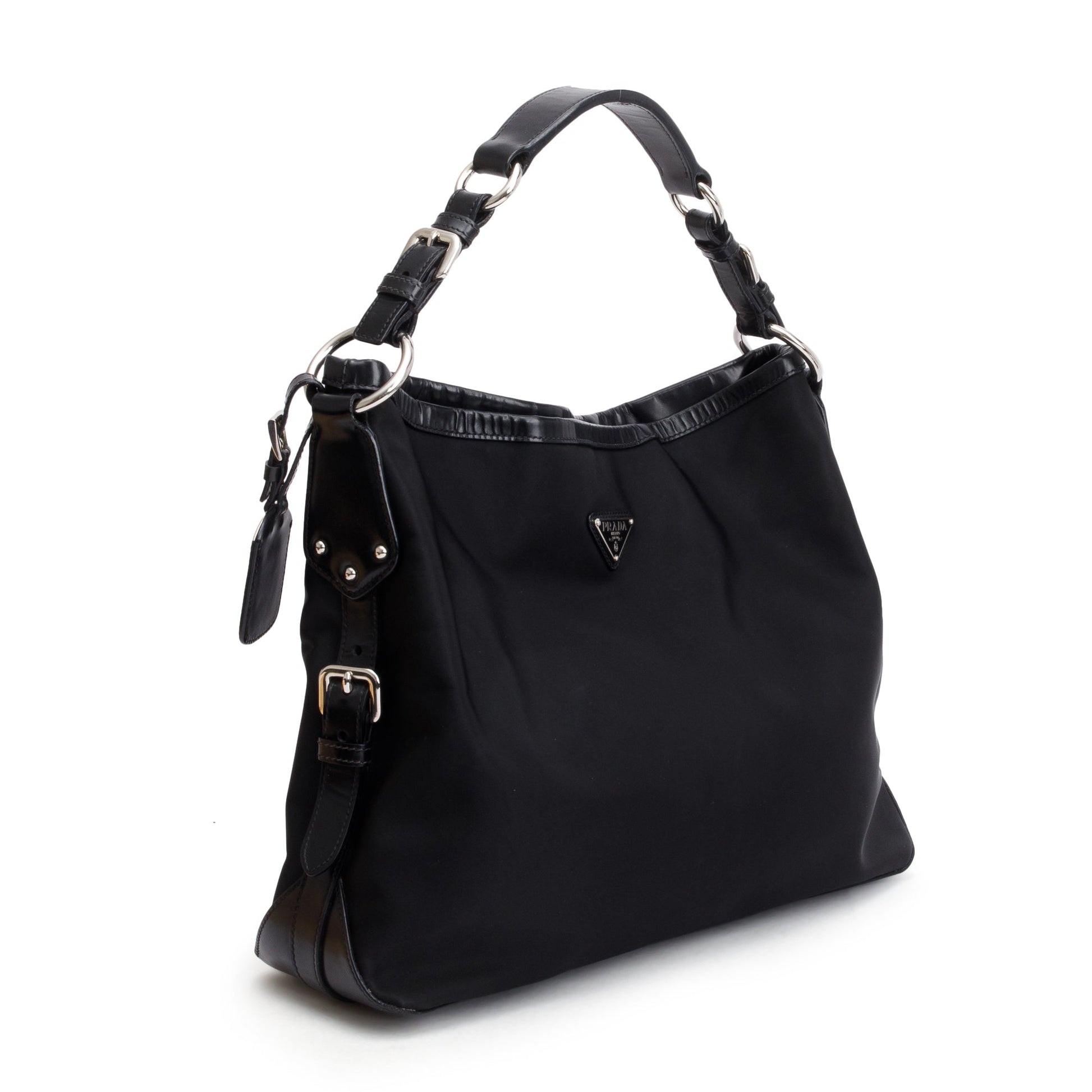 Prada Black Leather Trimmed Tessuto Nylon Hobo