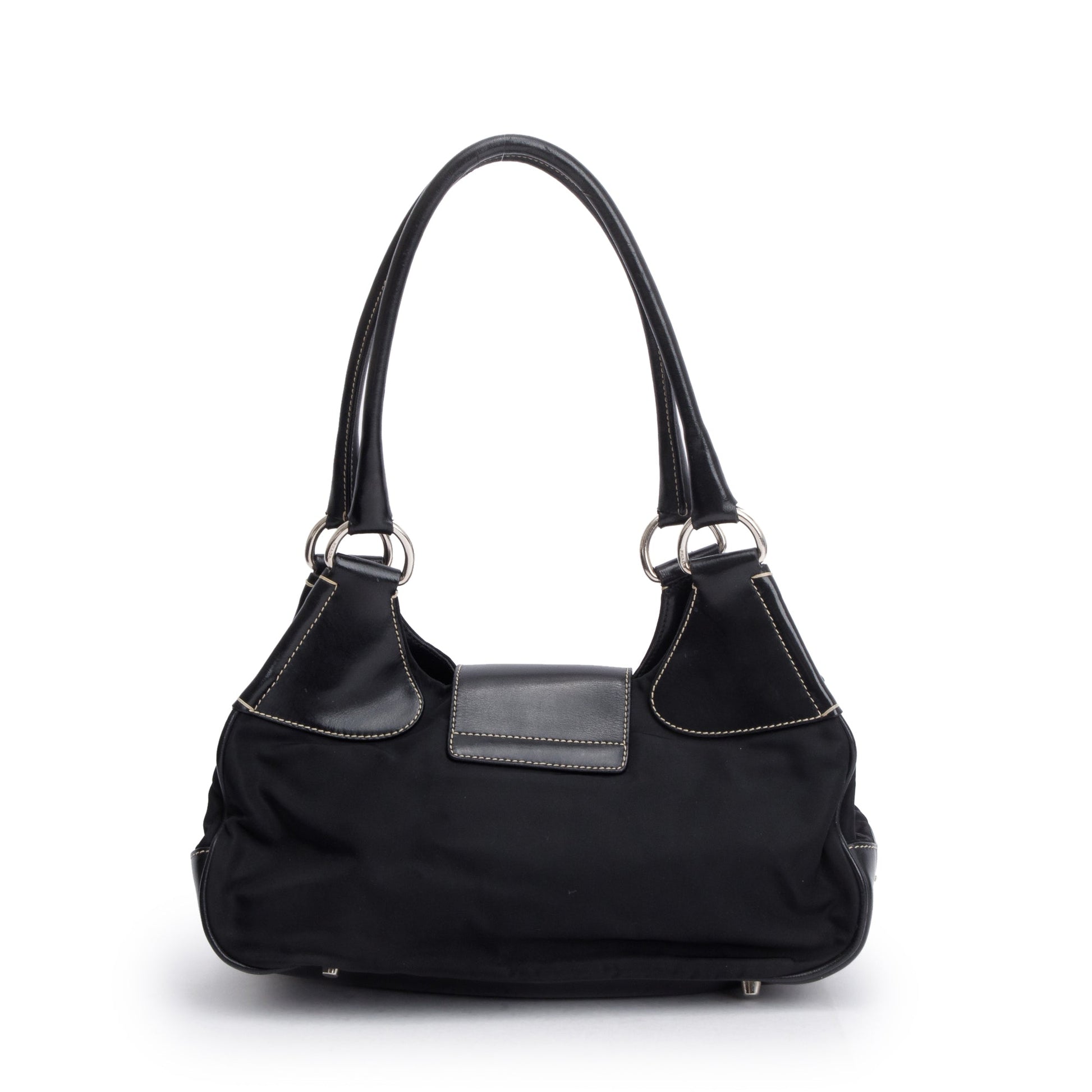 Prada Black Leather-Trimmed Tessuto Nylon Moon Bag