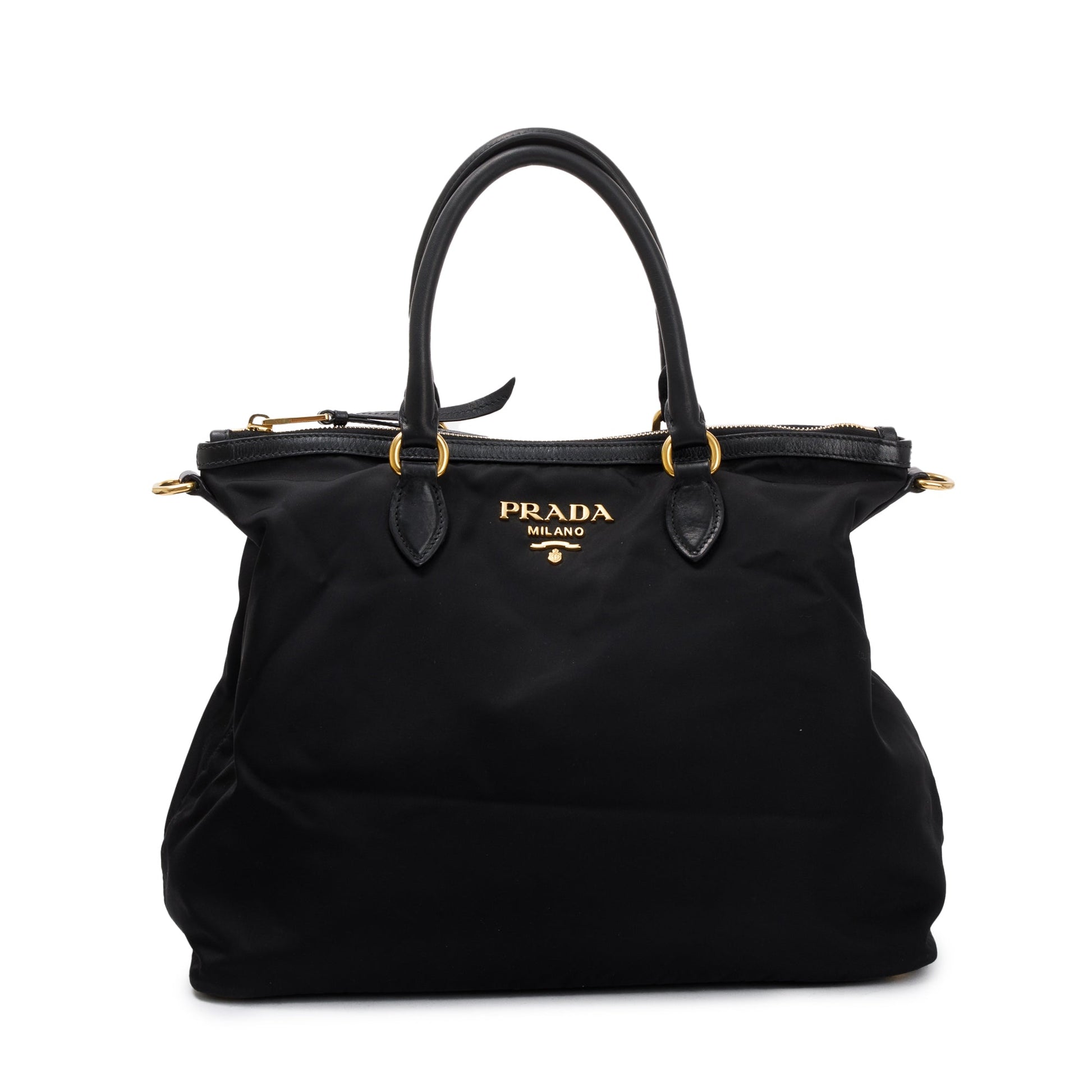 Prada Black Leather Trimmed Tessuto Nylon Tote
