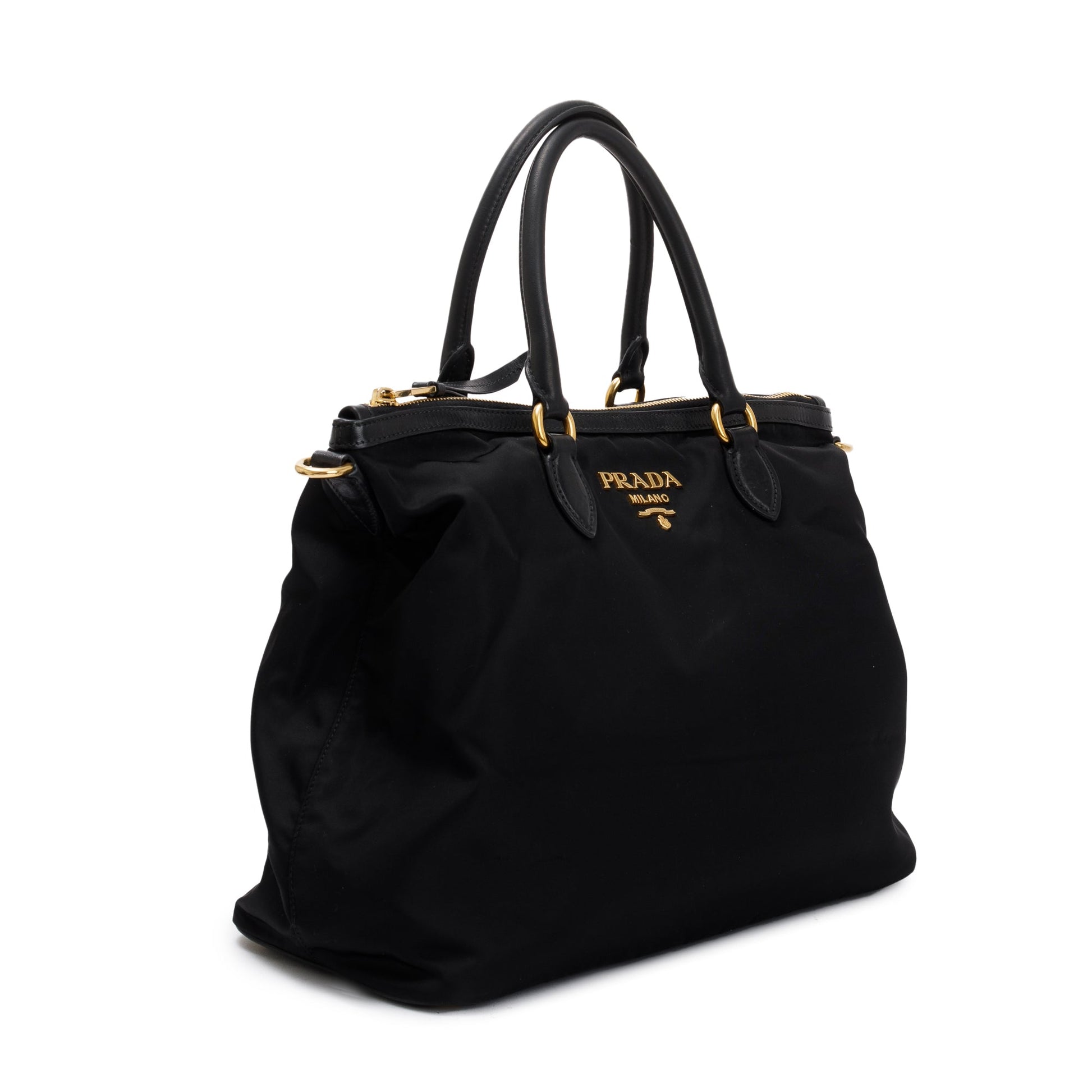 Prada Black Leather Trimmed Tessuto Nylon Tote