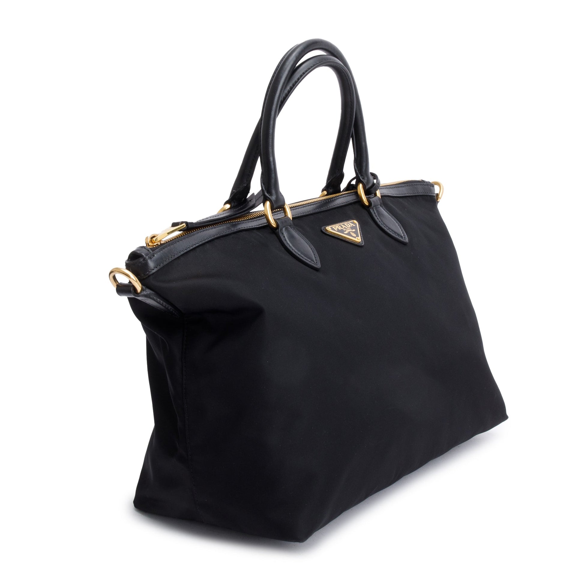 Prada Black Leather Trimmed Tessuto Nylon Tote