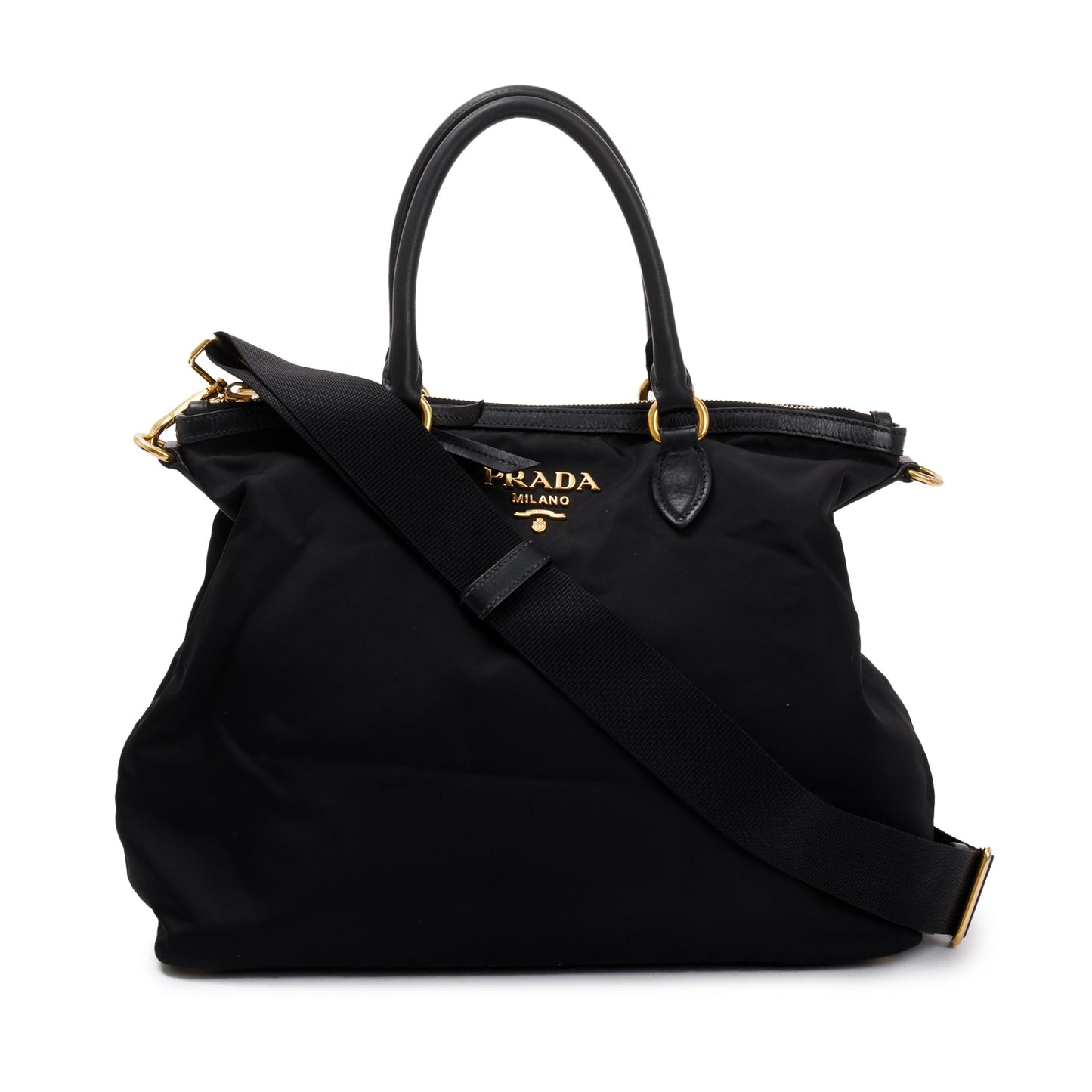 Prada Black Leather Trimmed Tessuto Nylon Tote