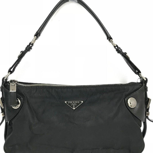 Prada Black Nylon and Leather Shoulder Bag