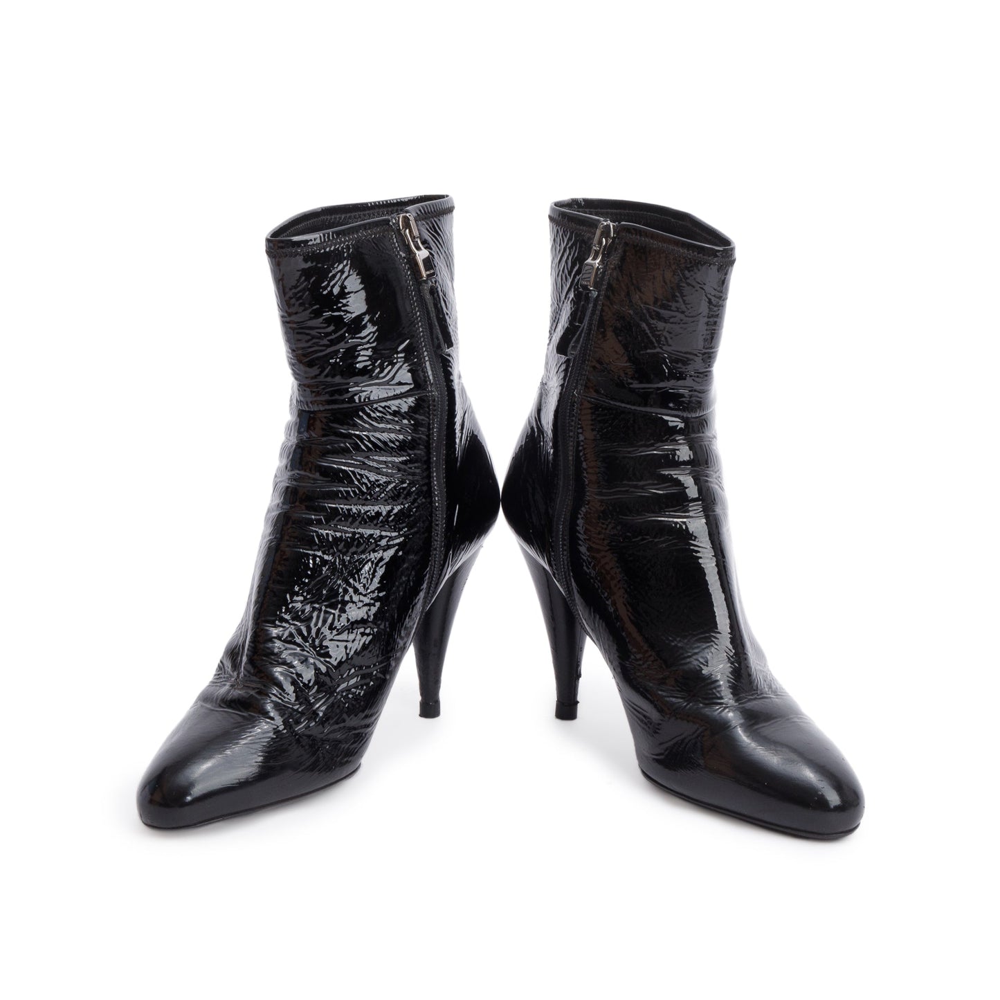 Prada Black Patent Leather Ankle Boots, Size 37.5