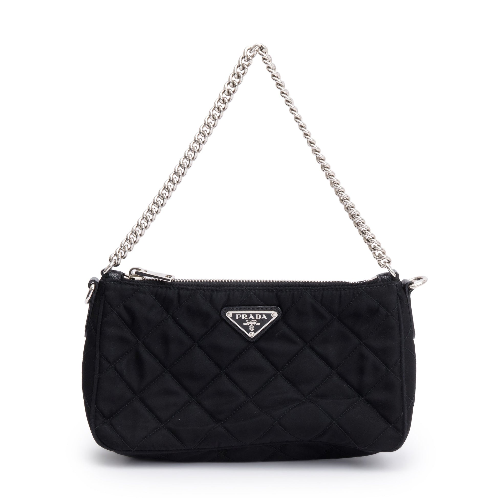 Prada Black Quilted Tessuto Impuntu Chain Crossbody Bag