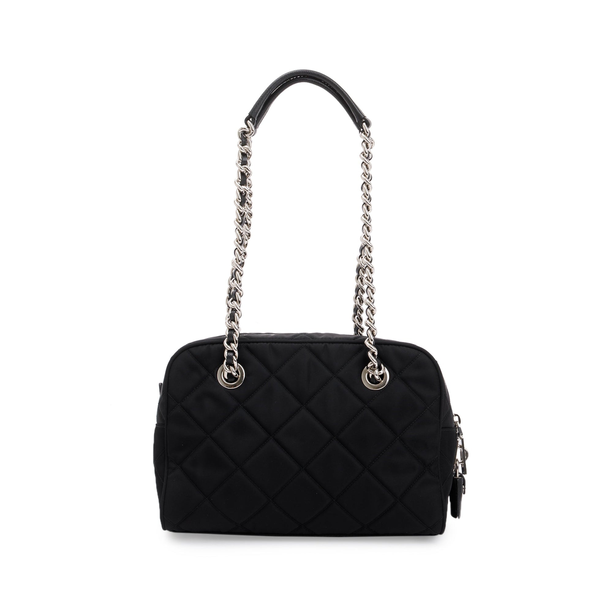 Prada Black Quilted Tessuto Impuntu Chain Shoulder Bag