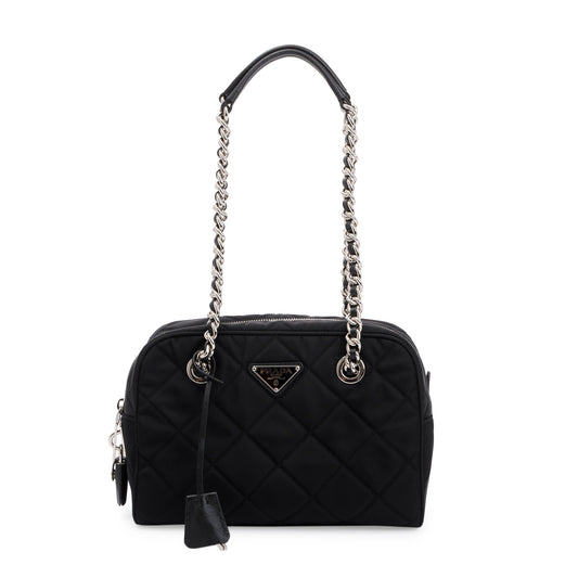 Prada Black Quilted Tessuto Impuntu Chain Shoulder Bag