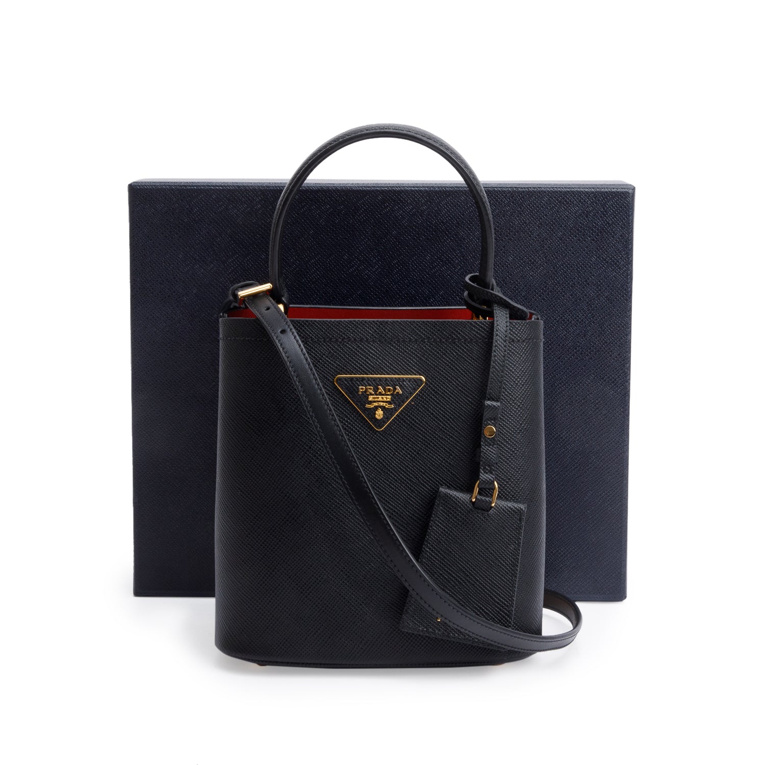 Prada Black Saffiano Cuir Small Panier Bag