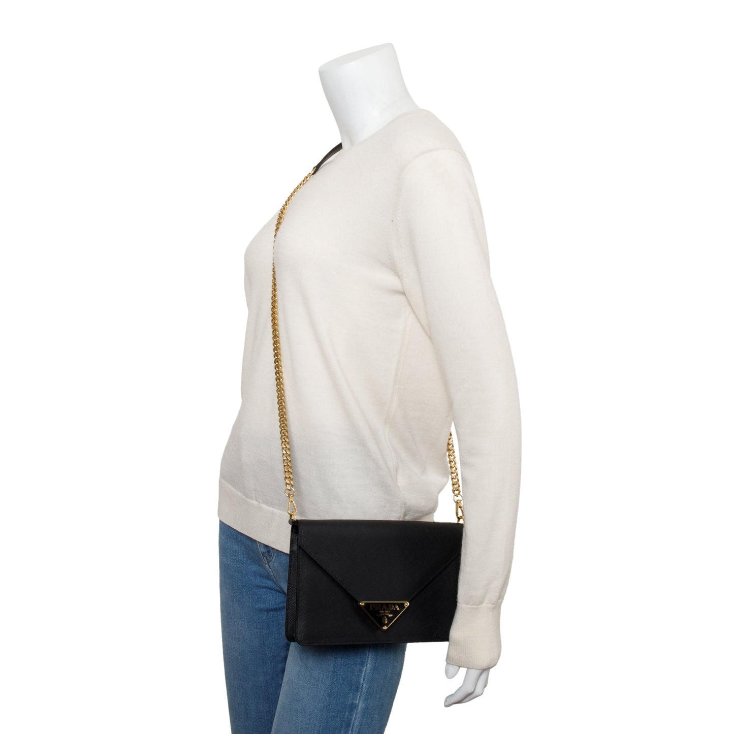Prada Black Saffiano Leather Envelope Crossbody Bag