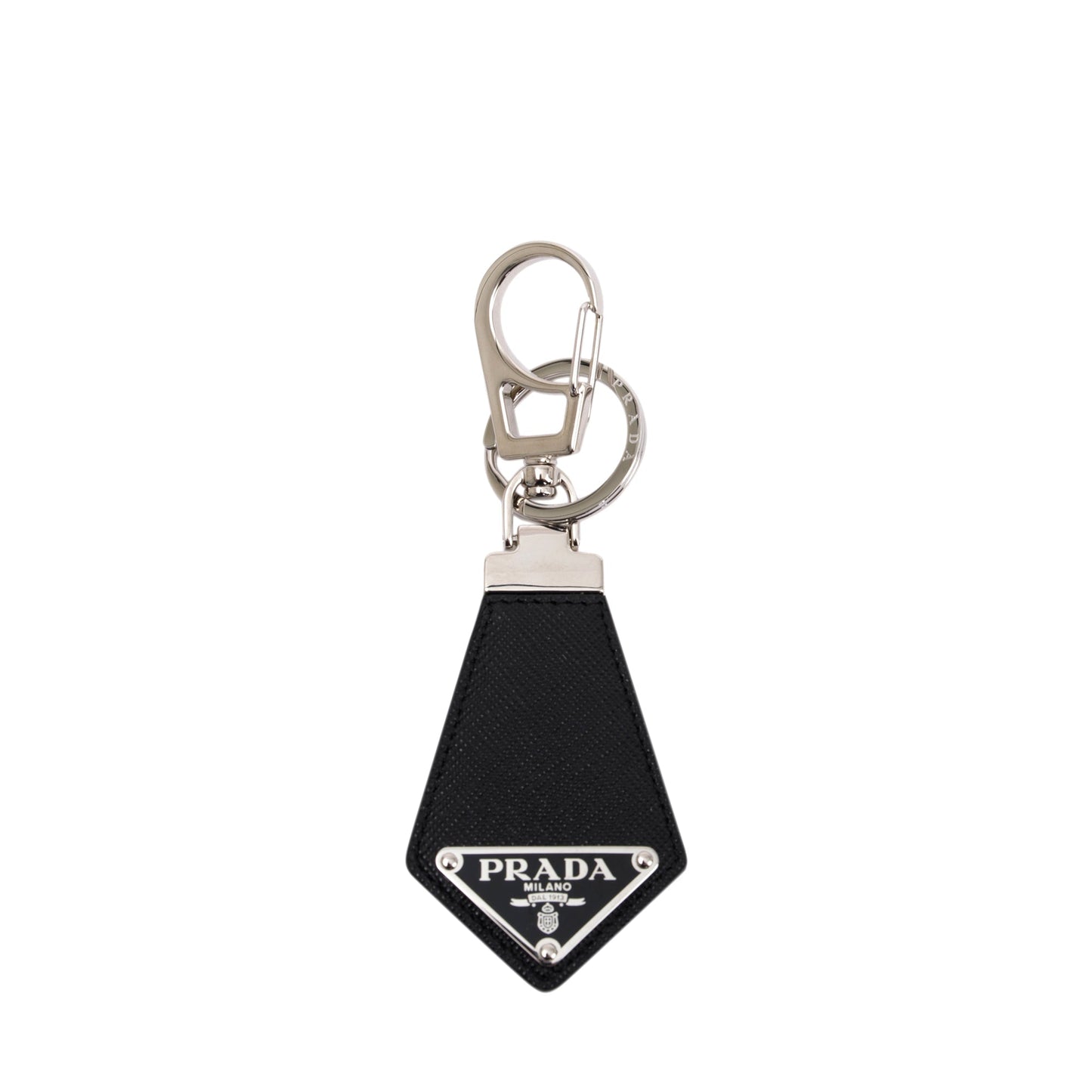 Prada Black Saffiano Leather Logo Keychain