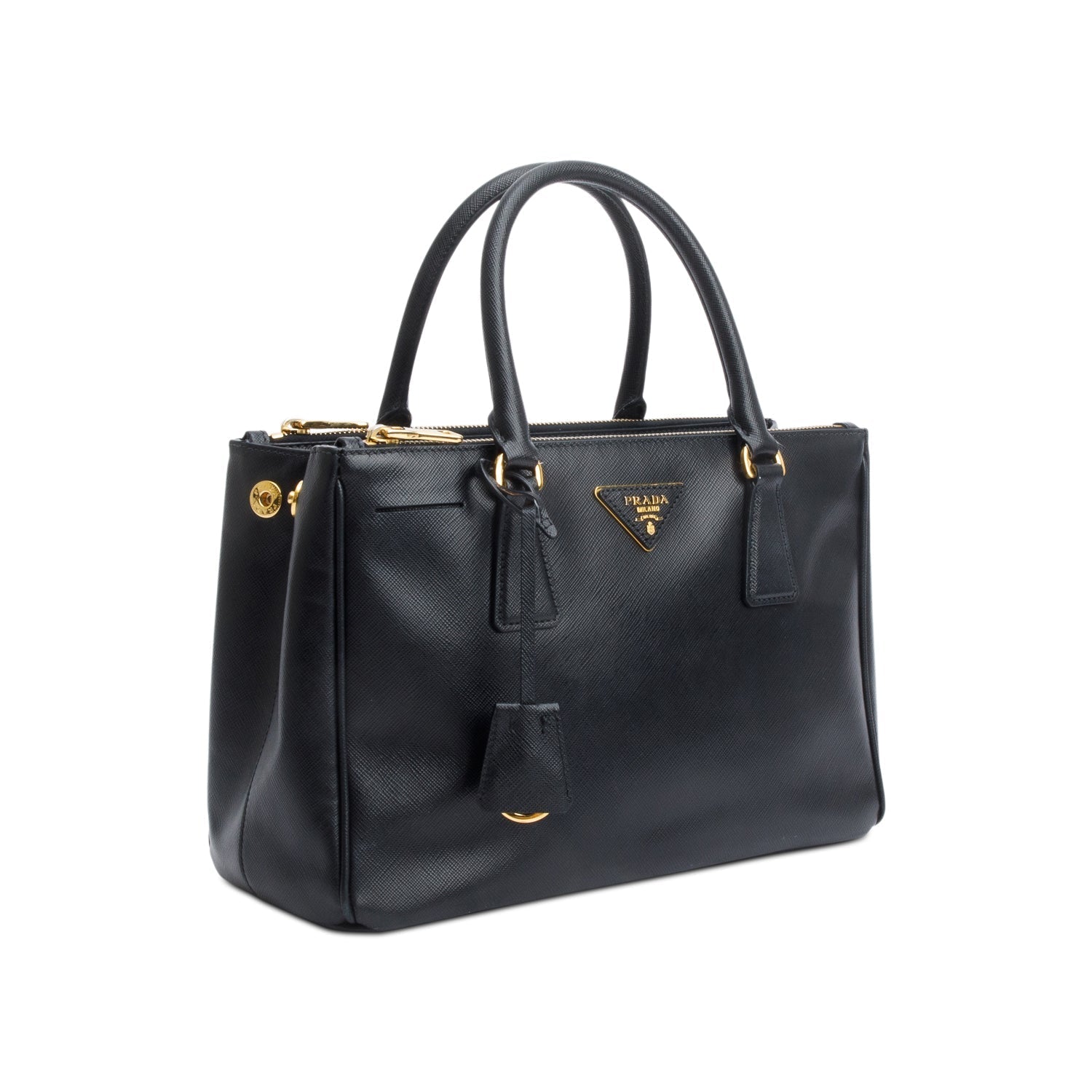 Prada Black Saffiano Leather Small Double Zip Galleria Tote