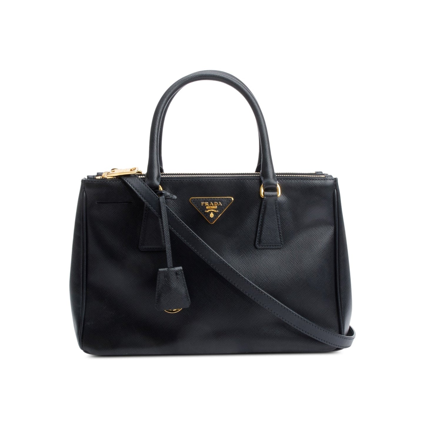 Prada Black Saffiano Leather Small Double Zip Galleria Tote