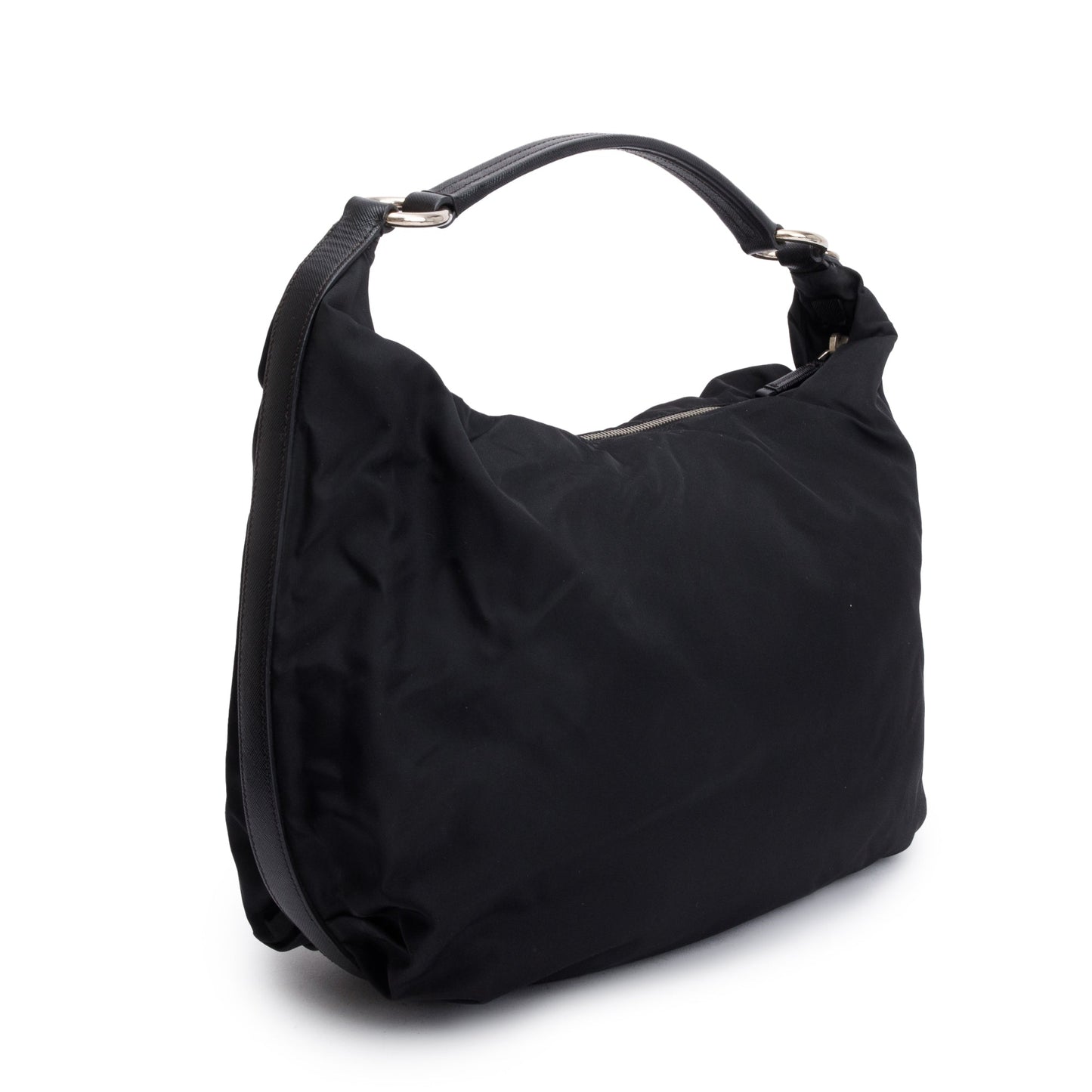 Prada Black Saffiano Leather-Trimmed Tessuto Nylon Hobo Bag