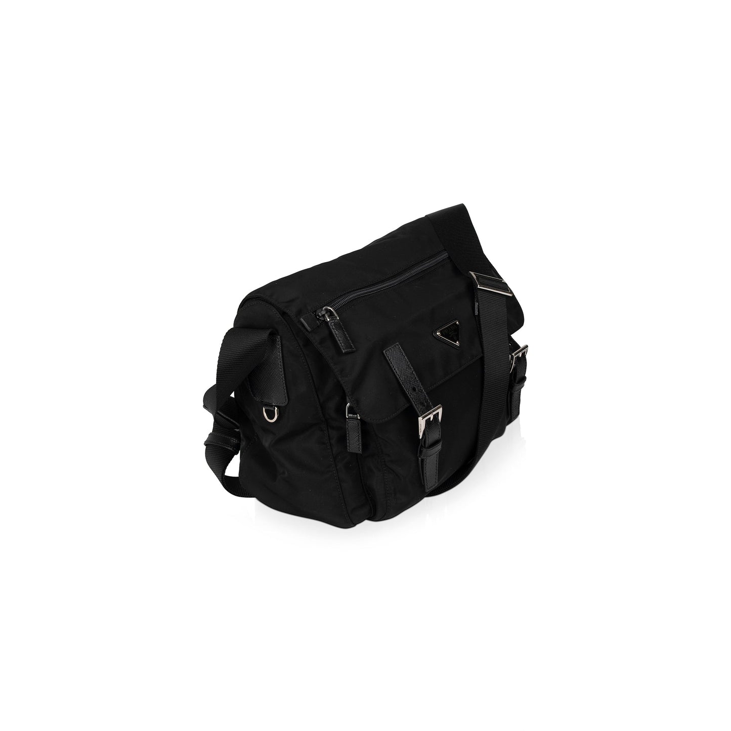 Prada Black Saffiano Leather-Trimmed Tessuto Nylon Messenger Bag