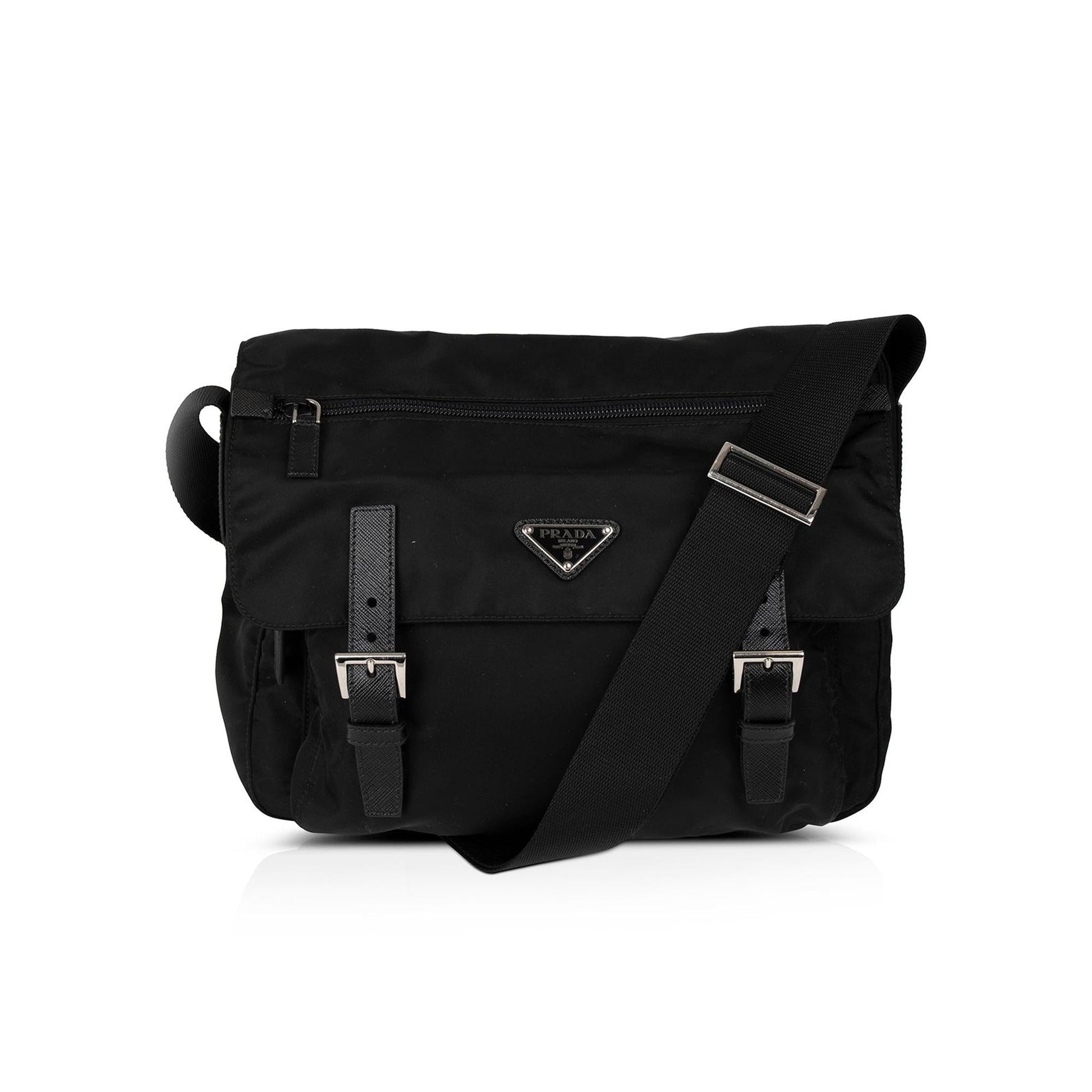 Prada Black Saffiano Leather-Trimmed Tessuto Nylon Messenger Bag