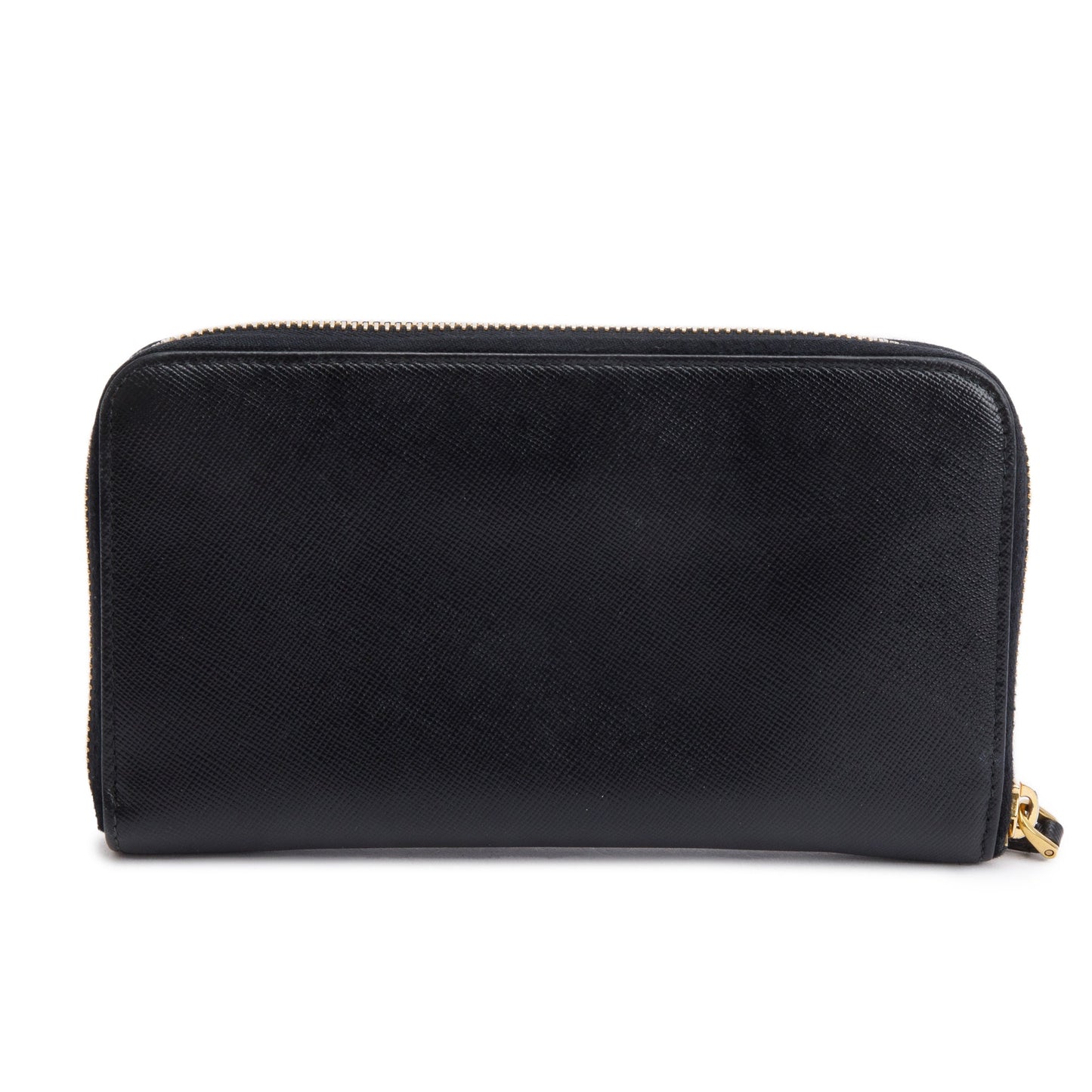 Prada Black Saffiano Leather Zip Around Wallet