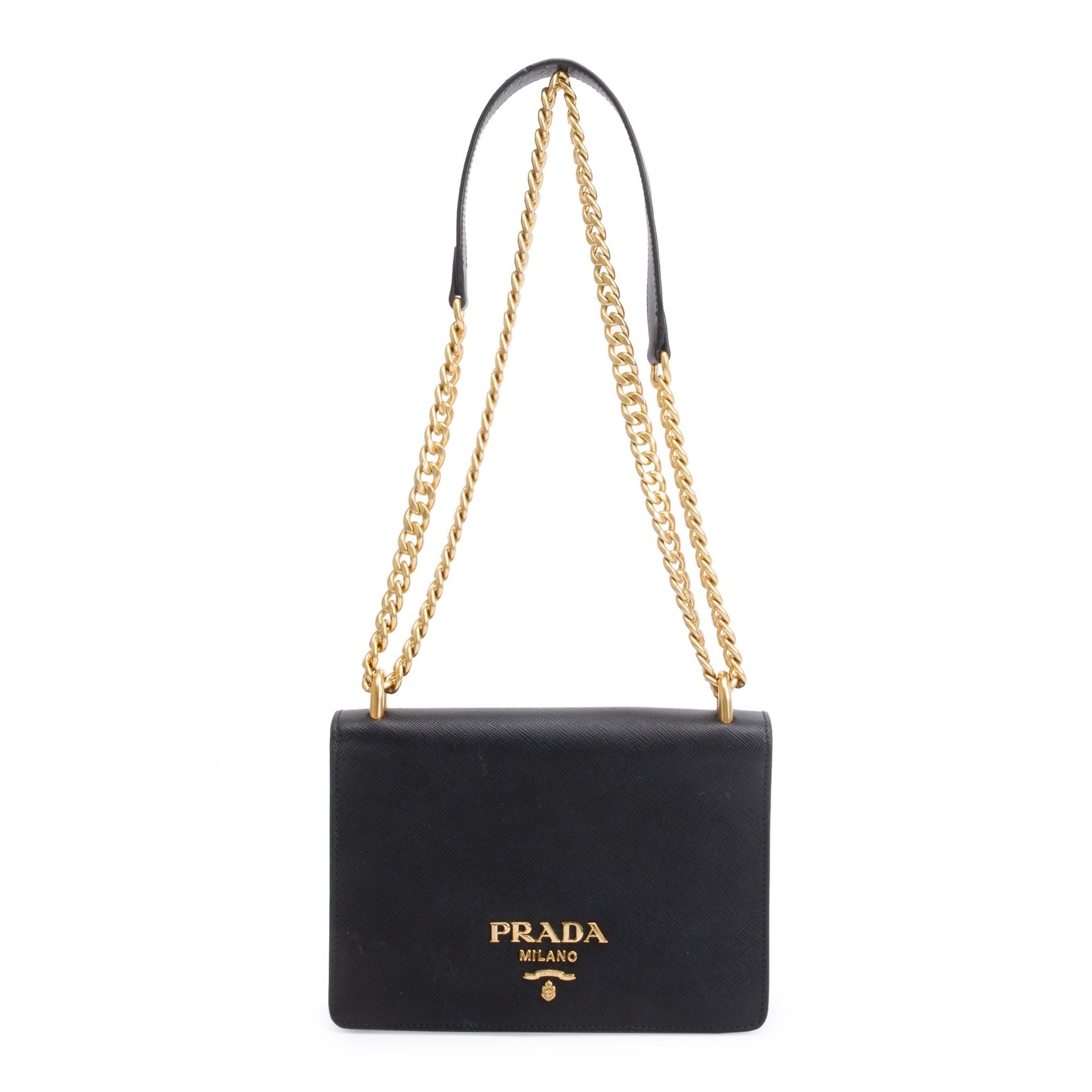 Prada Black Saffiano Soft Calf Leather Chain Crossbody Bag