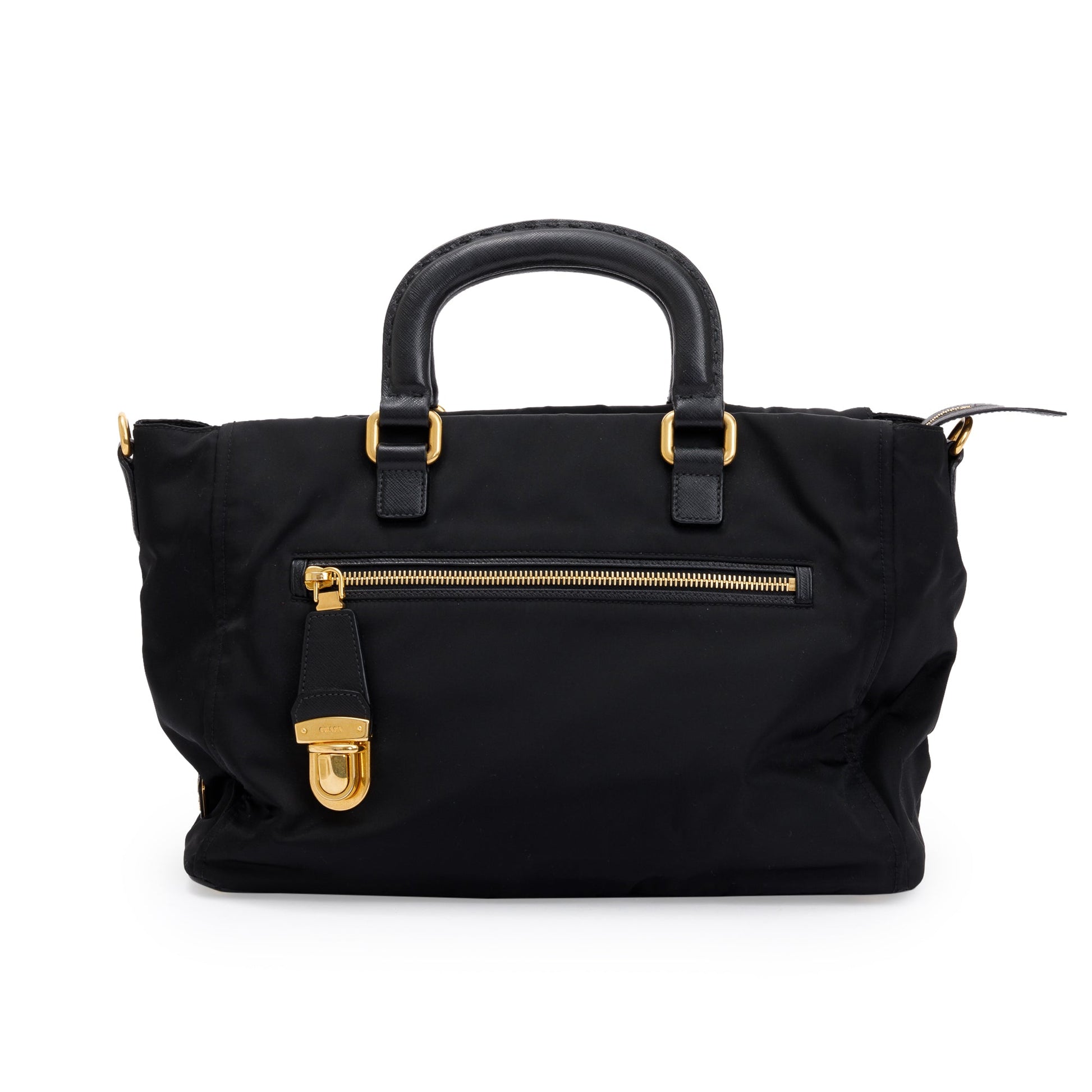 Prada Black Saffiano-Trimmed Tessuto Nylon Tote