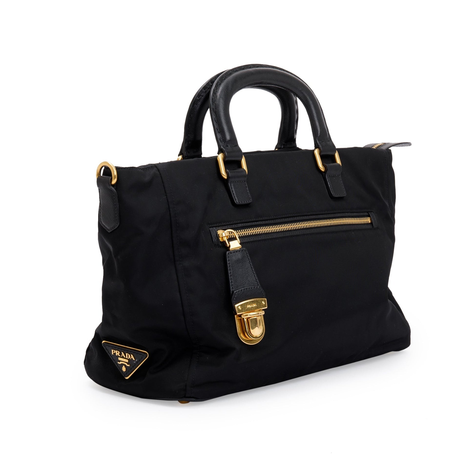 Prada Black Saffiano-Trimmed Tessuto Nylon Tote