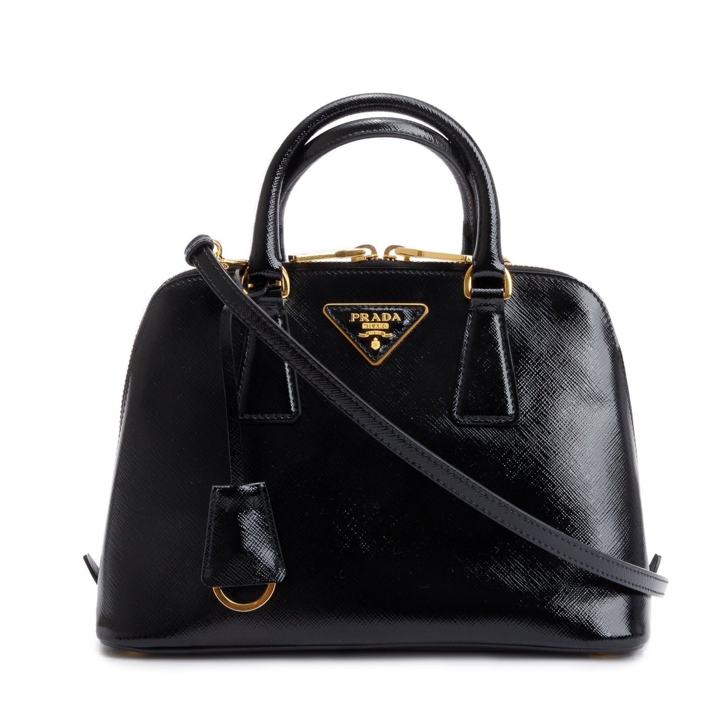 Prada Black Saffiano Vernice Small Promenade Tote