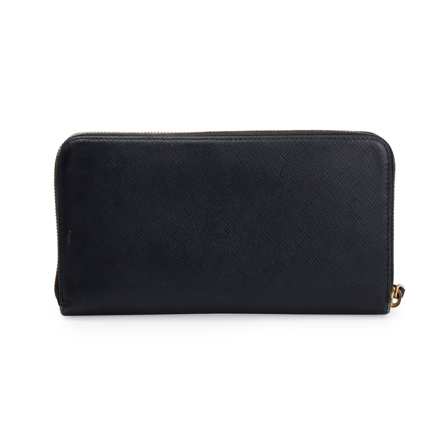 Prada Black Saffiano Zip Around Orgainzer Wallet