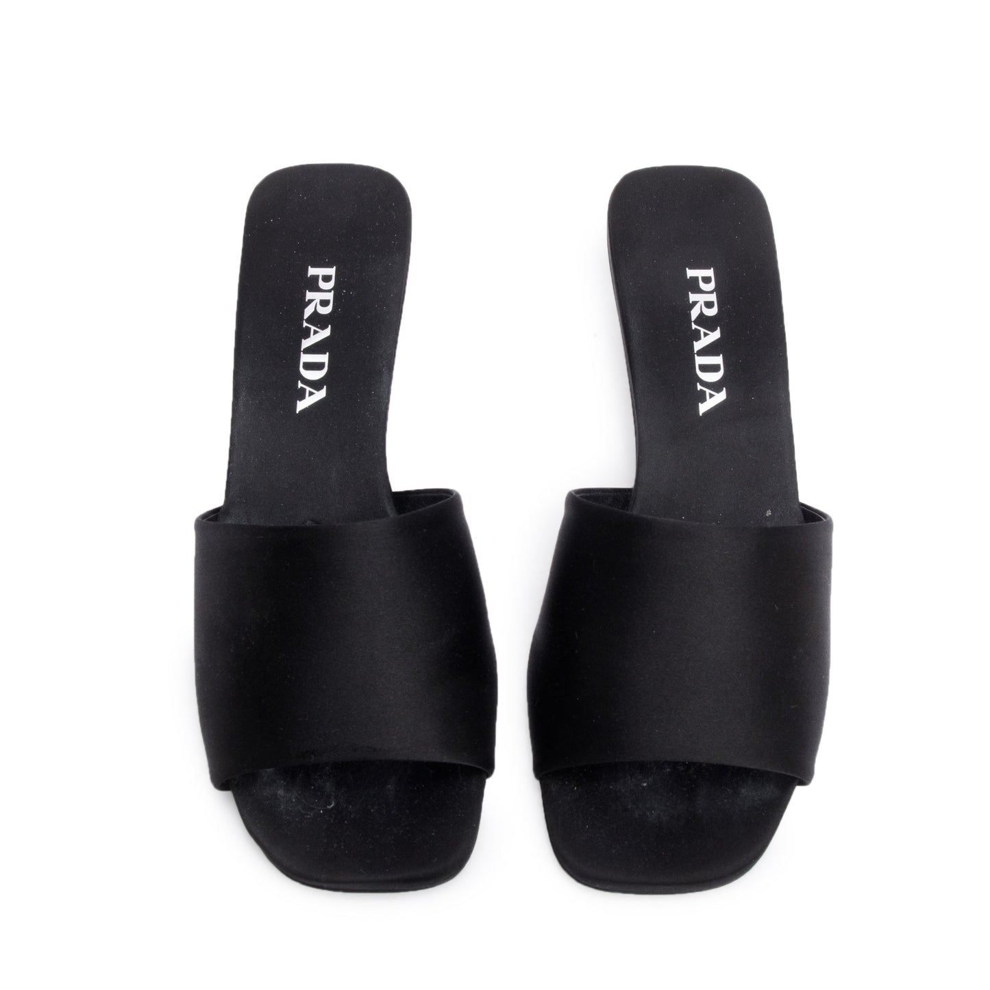 Prada Black Satin Slide Sandals, Size 37.5