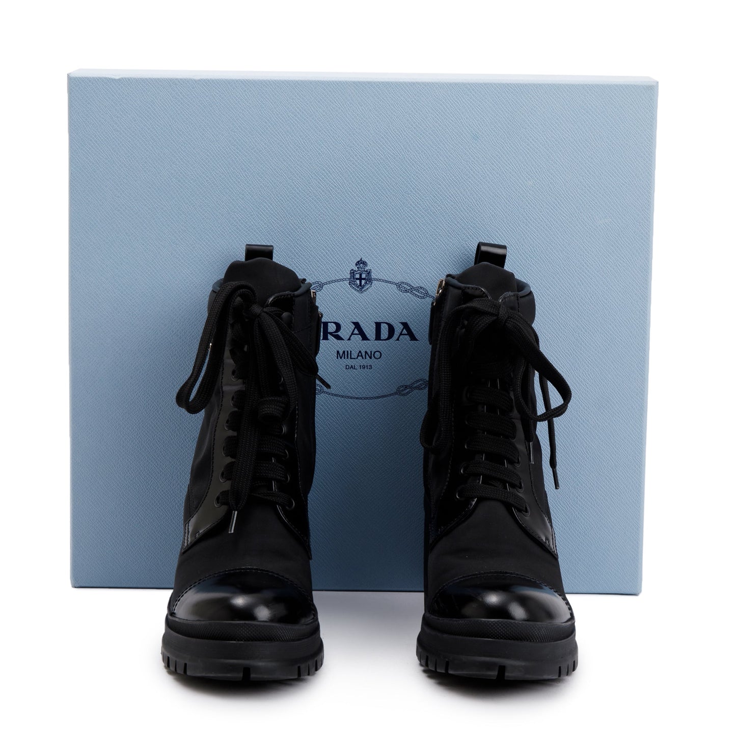 Prada Black Spazzolato Nylon Calzature Donna Boots, Size 37.5
