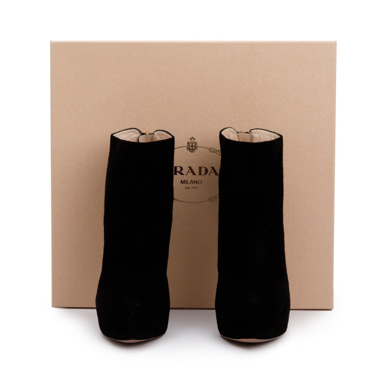Prada Black Suede High Heeled Booties, Size 36