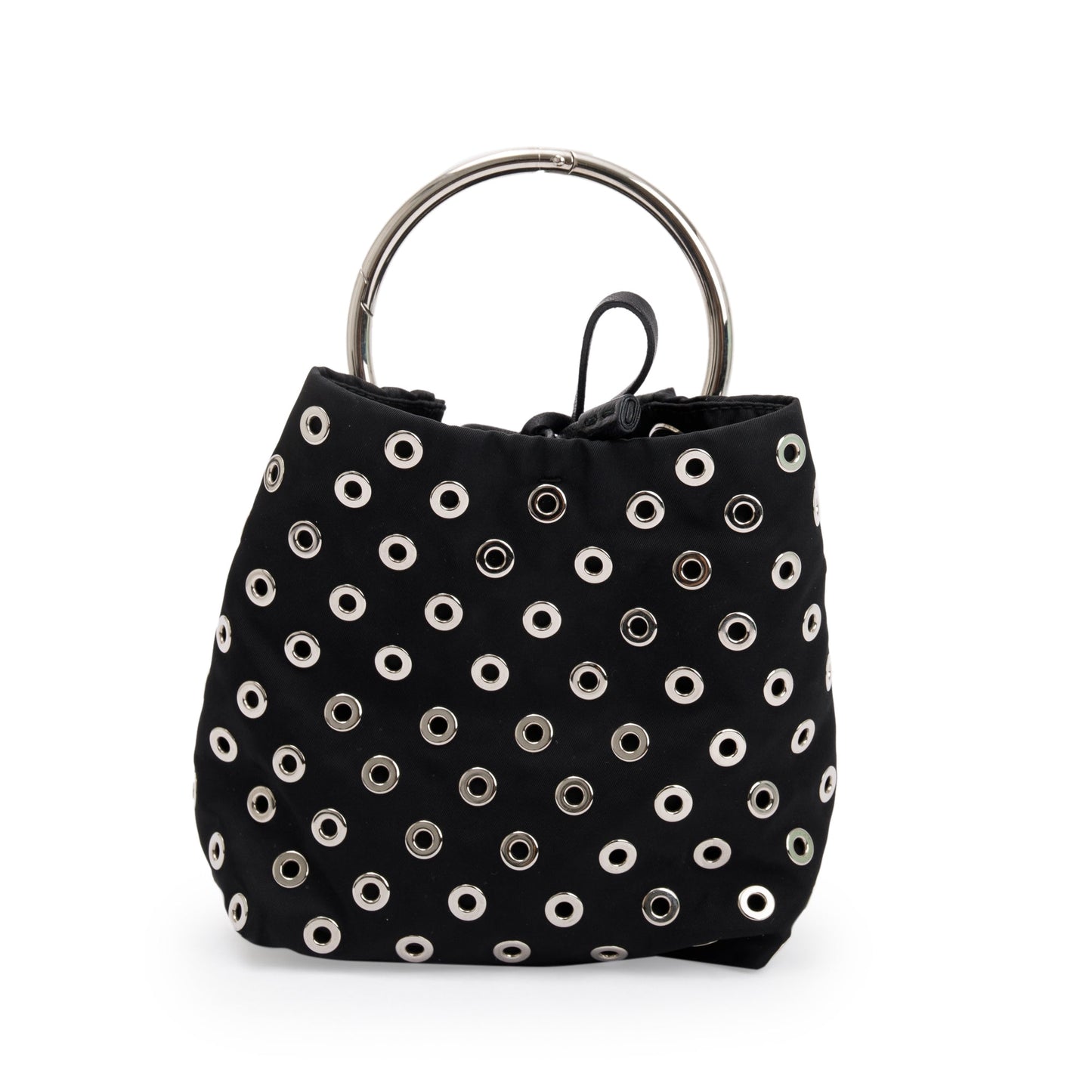 Prada Black Tessuto Nylon Grommet Ring Handle Bag