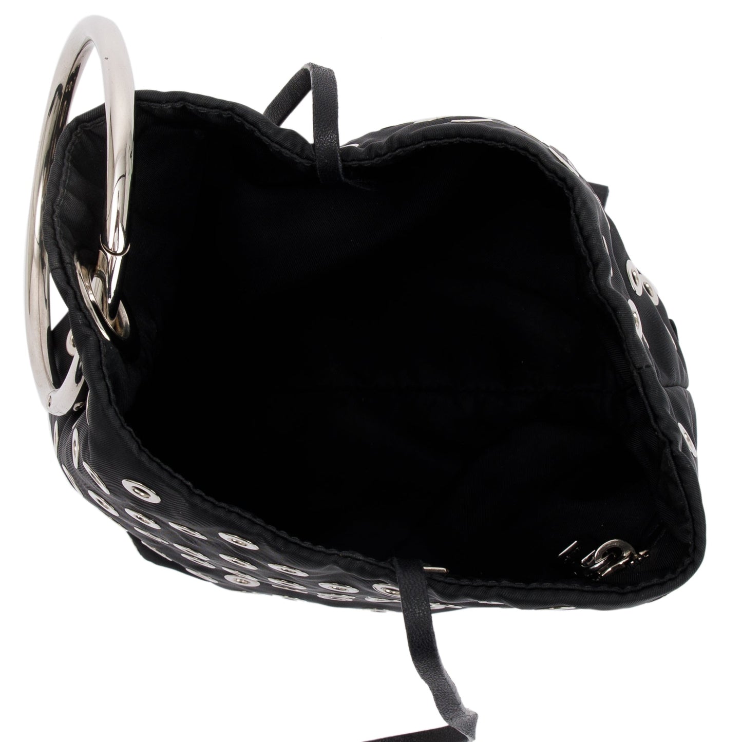 Prada Black Tessuto Nylon Grommet Ring Handle Bag