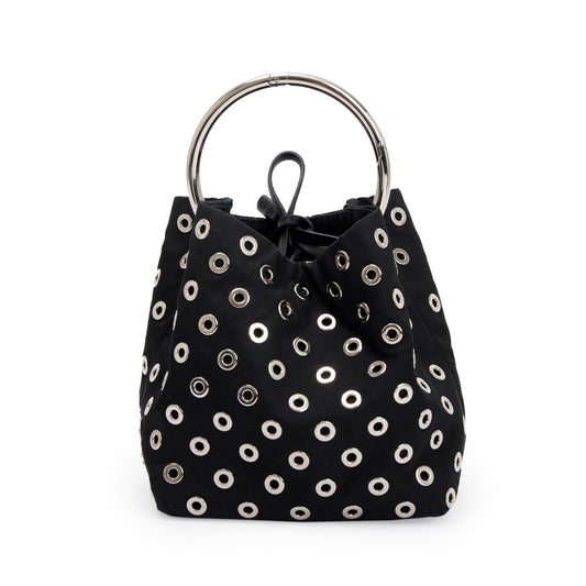 Prada Black Tessuto Nylon Grommet Ring Handle Bag