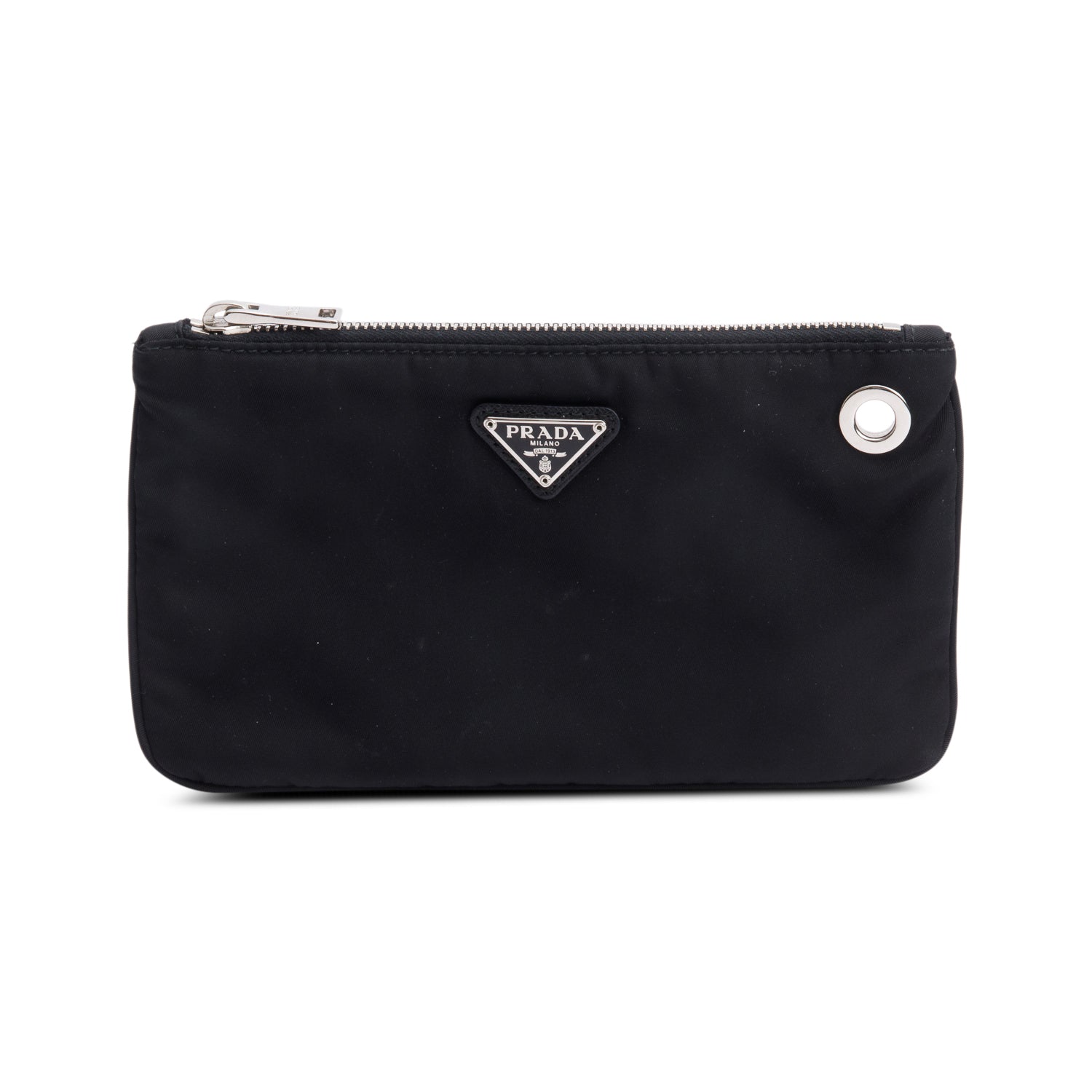 Prada Black Tessuto Nylon O-Ring Zip Pouch