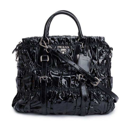 Prada Black Vernice Gaufre Shopping Tote