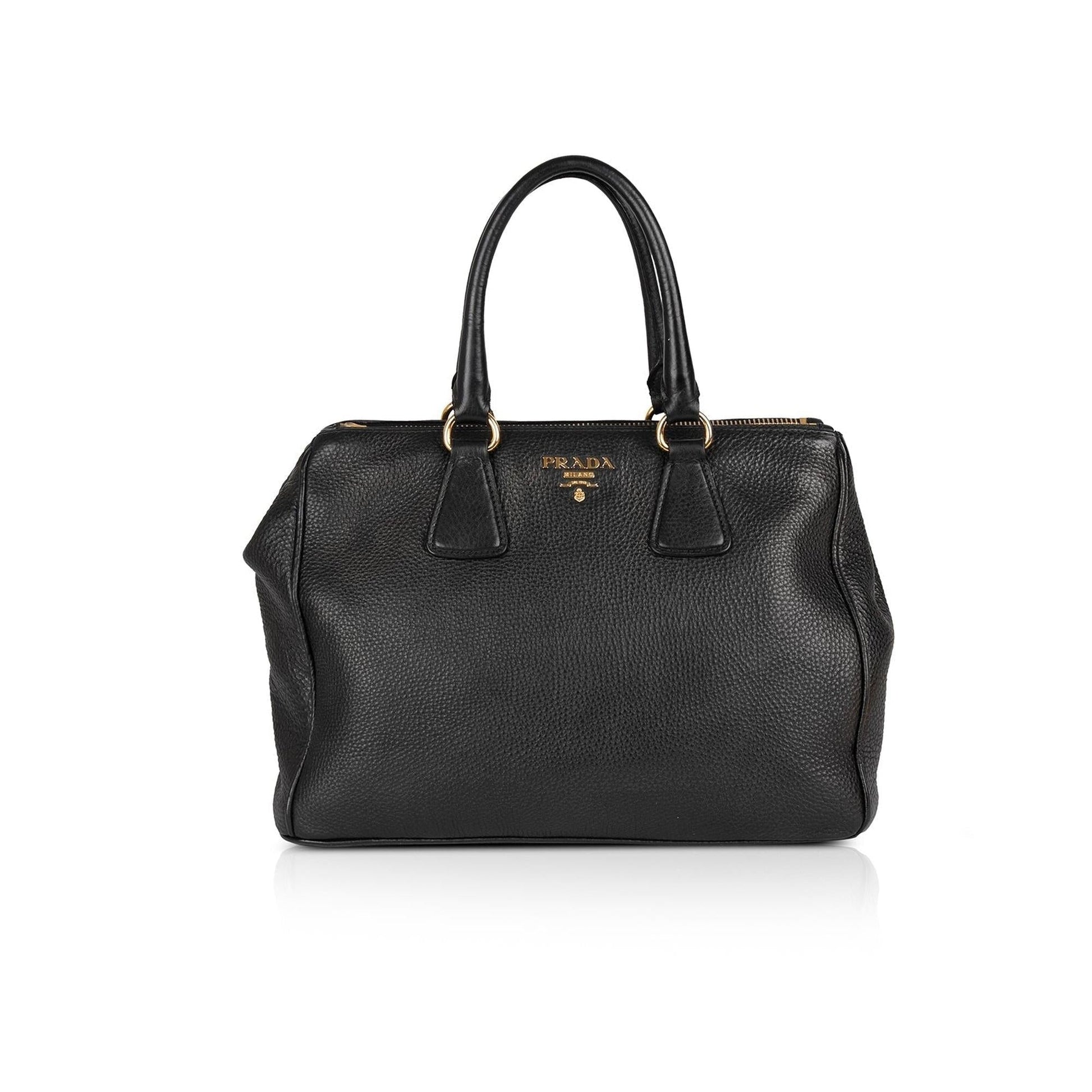 Prada Black Vitello Daino Double Zip Tote