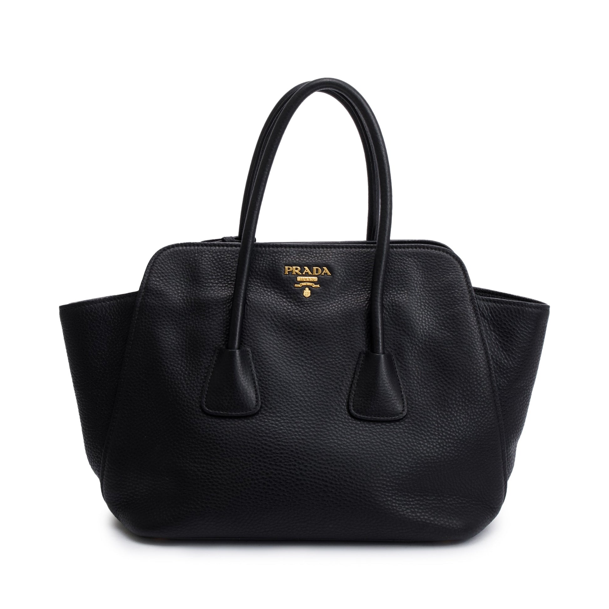 Prada Black Vitello Daino Handle Tote Bag