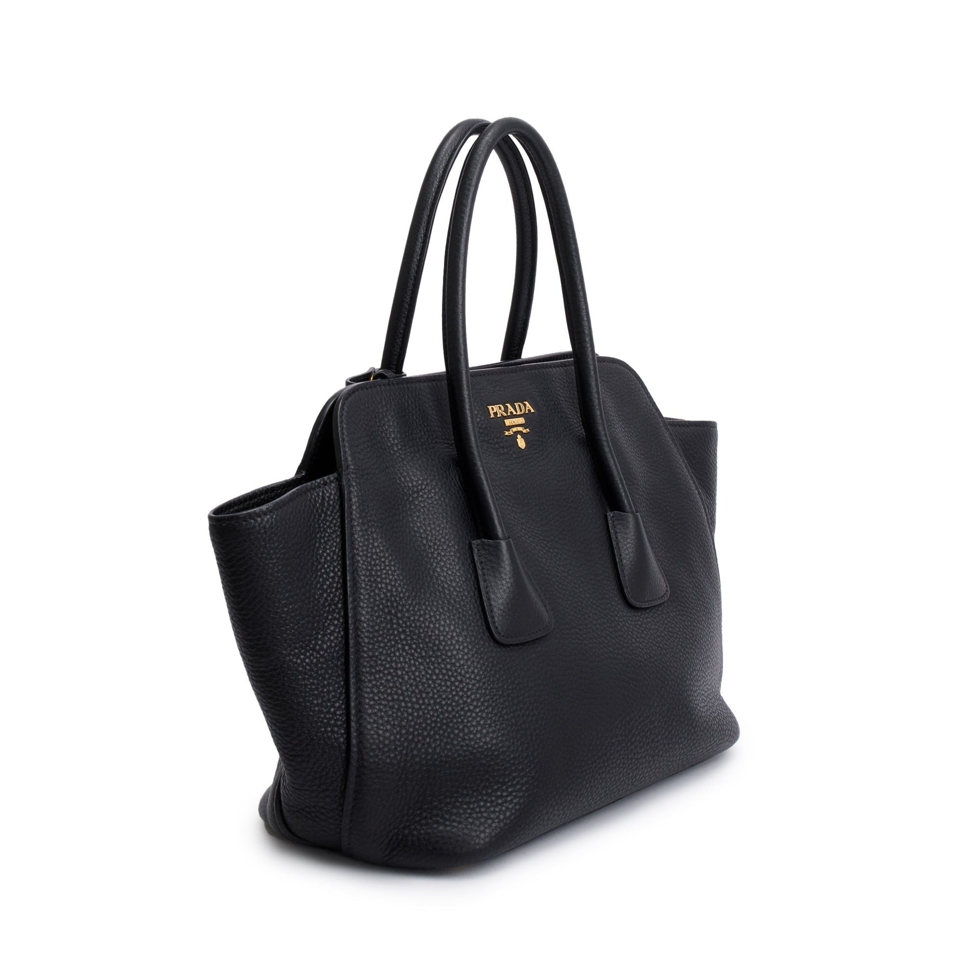 Prada Black Vitello Daino Handle Tote Bag