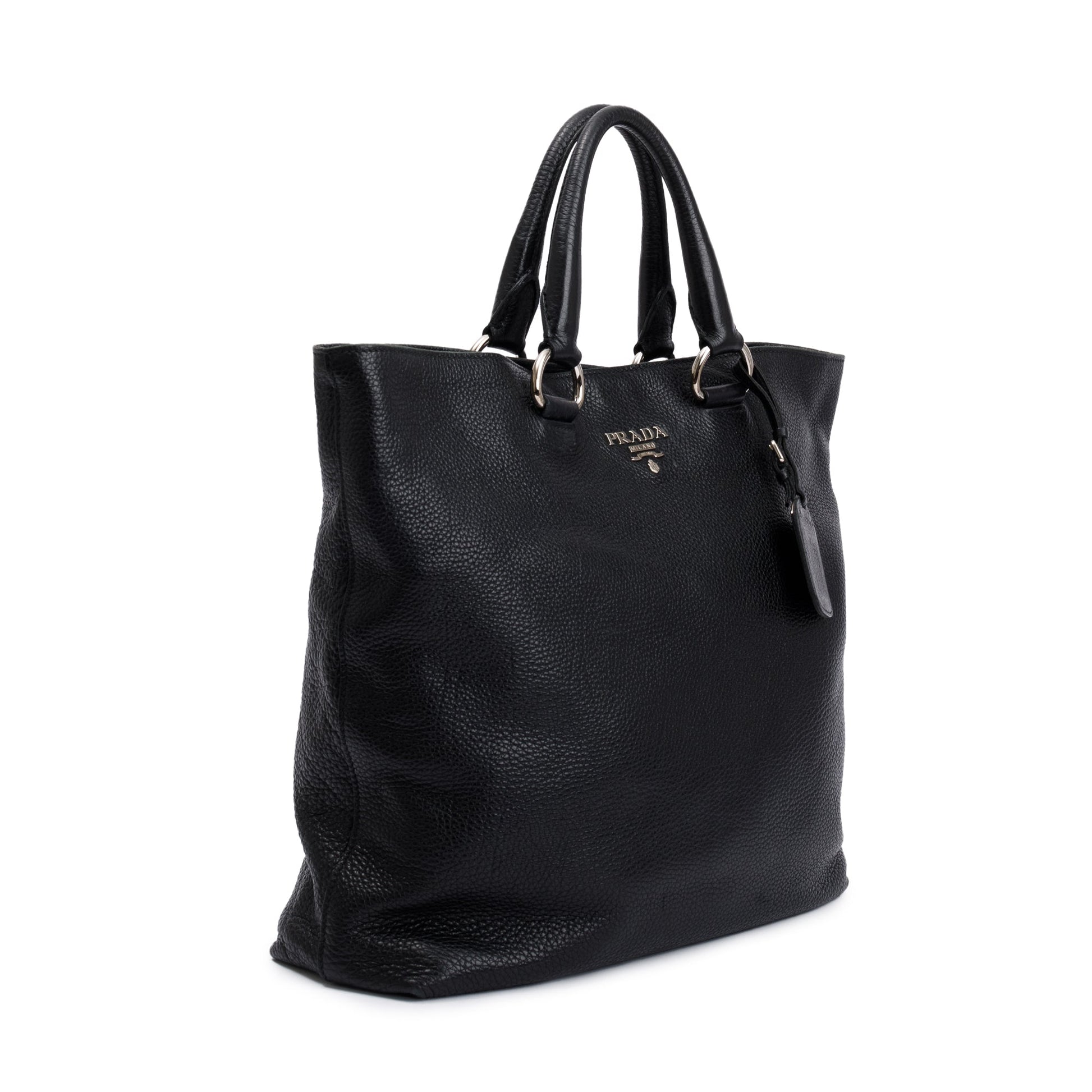 Prada Black Vitello Daino Leather Large Shopping Tote
