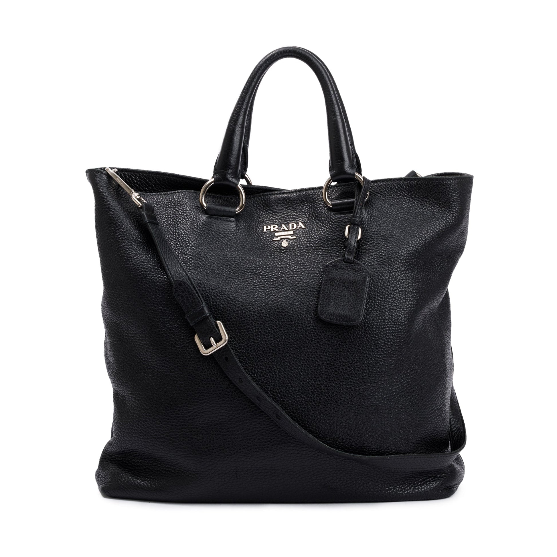 Prada Black Vitello Daino Leather Large Shopping Tote