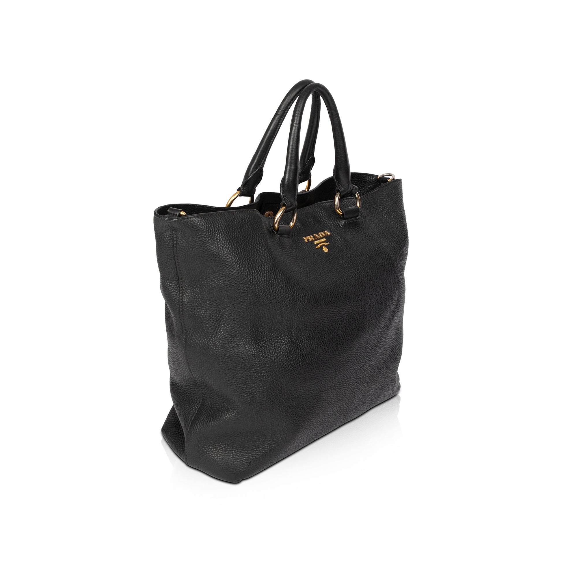 Prada Black Vitello Daino Shopping Tote