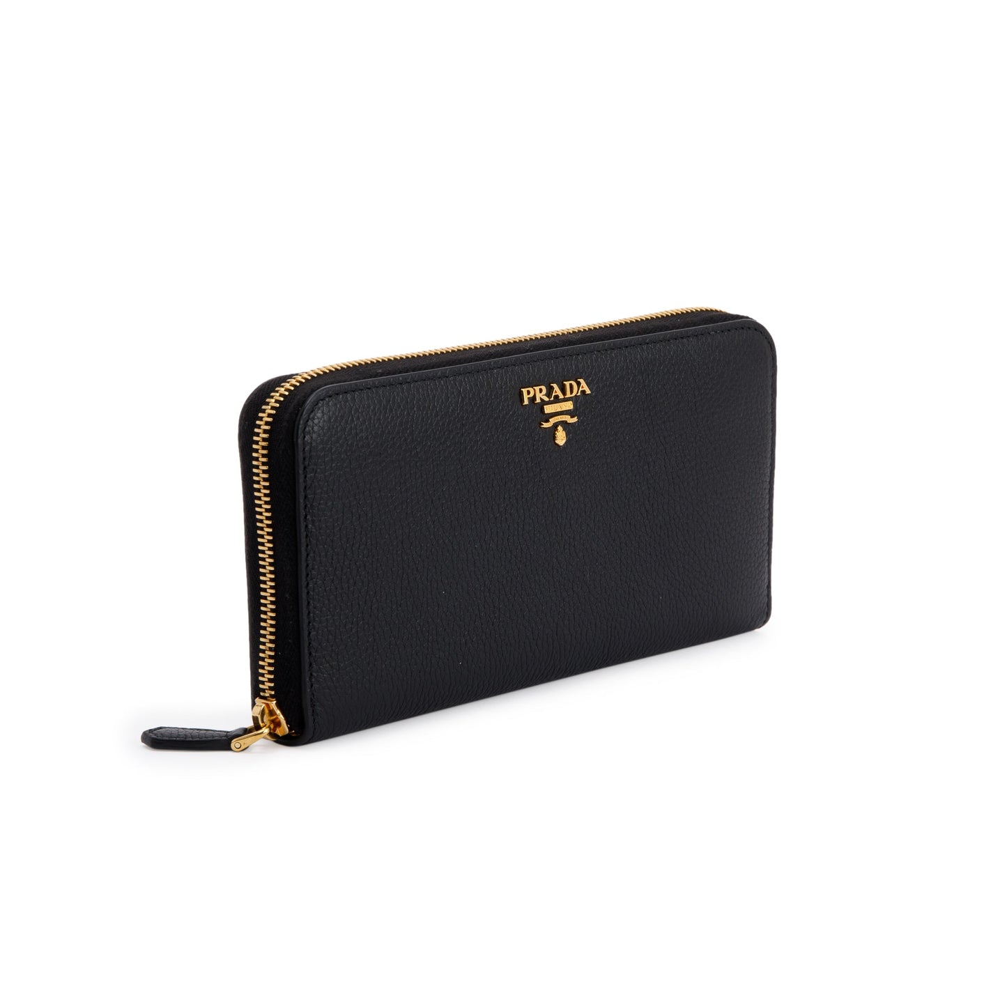 Prada Black Vitello Daino Zip Around Wallet