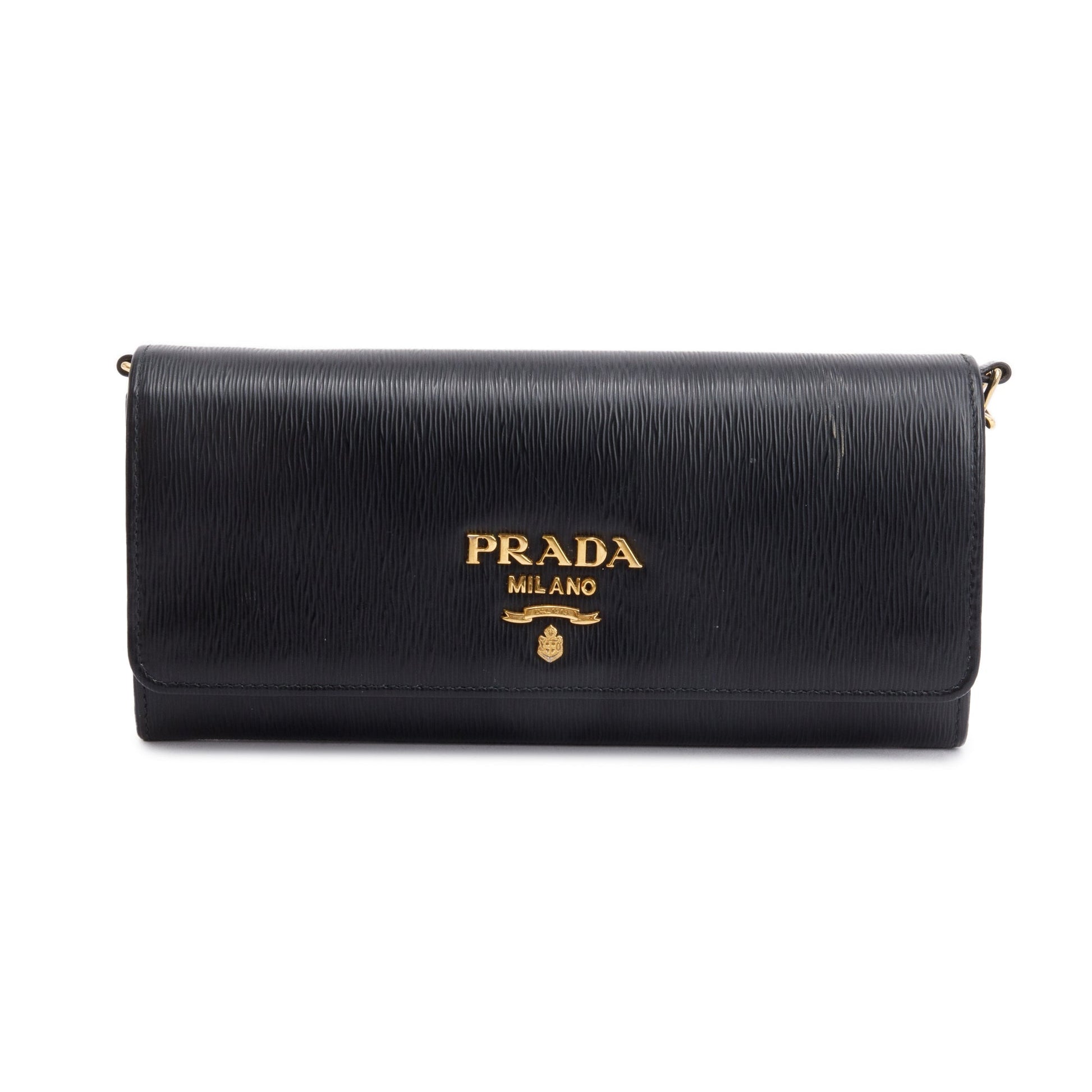 Prada Black Vitello Move Continental Wallet on Chain