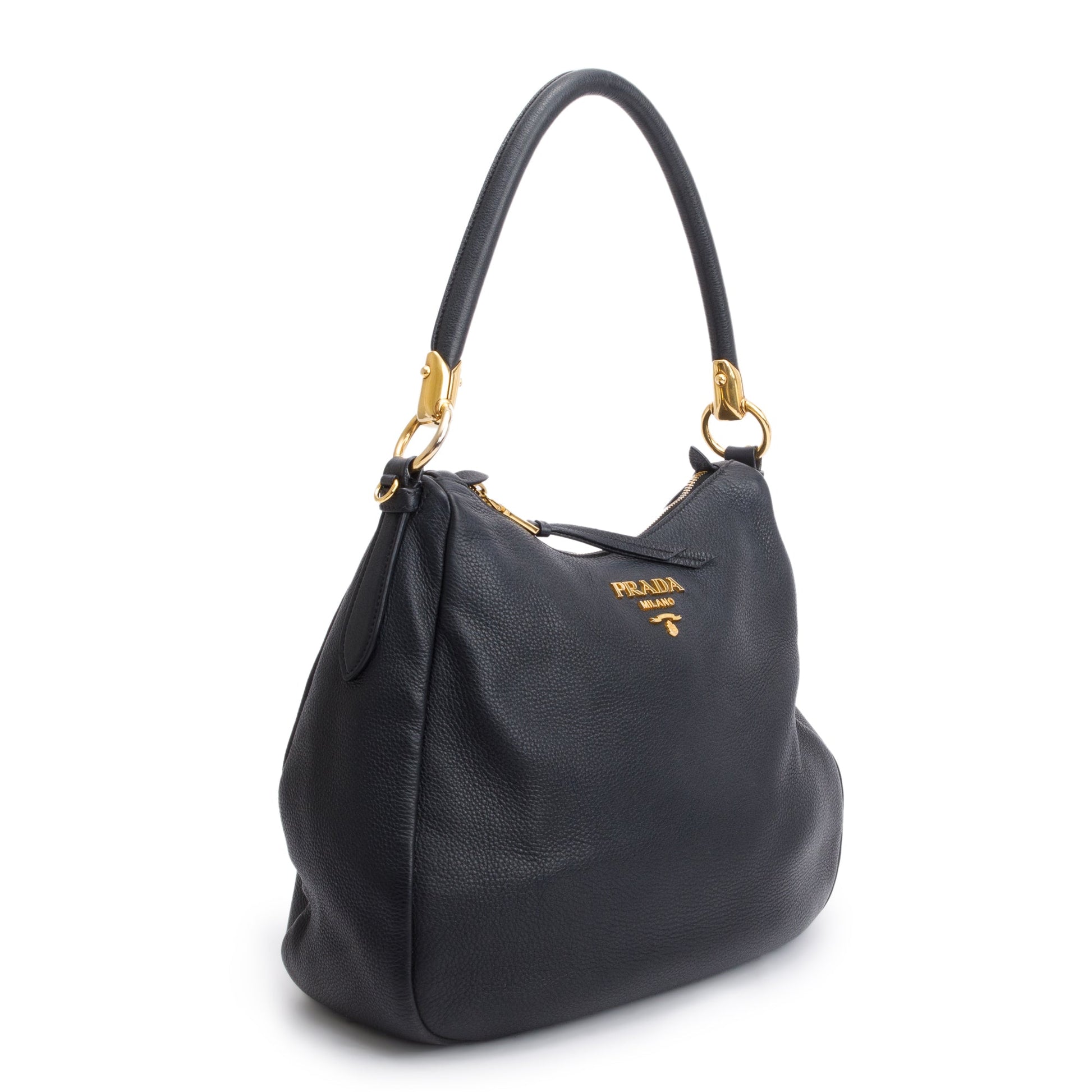 Prada Black Vitello Phenix Convertible Hobo
