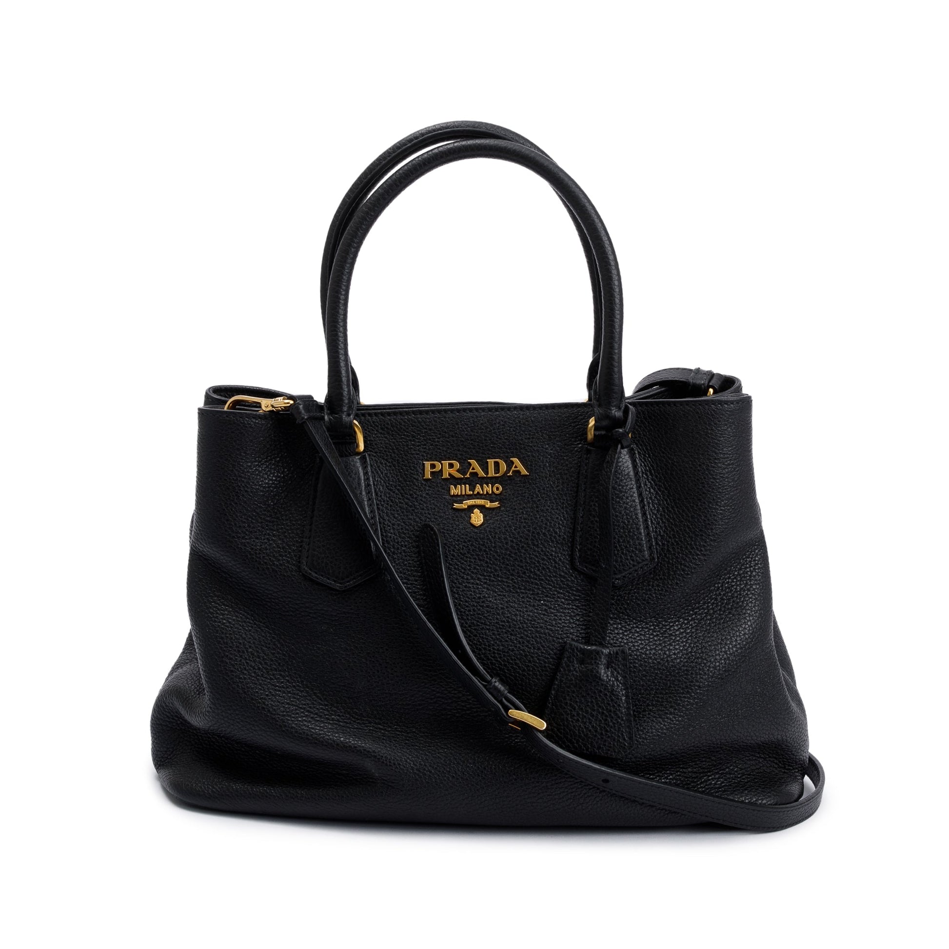 Prada Black Vitello Phenix Convertible Tote