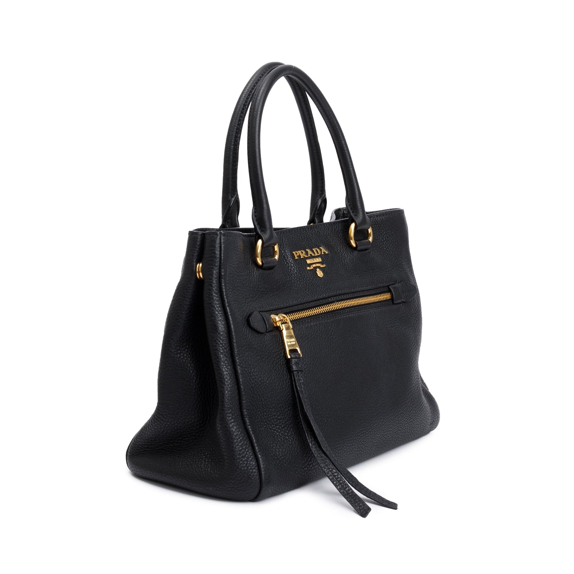 Prada Black Vitello Phenix Leather Pocket Tote