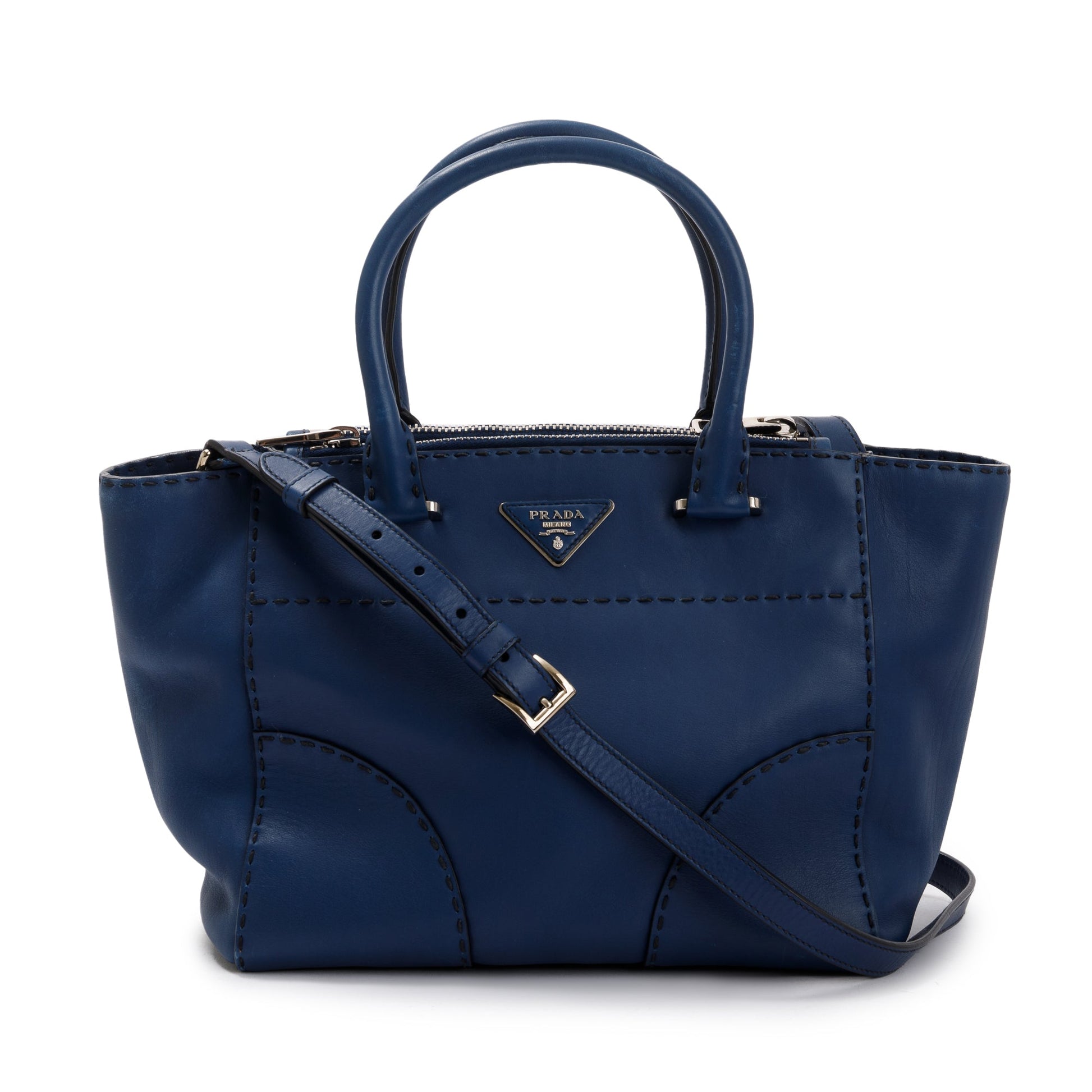 Prada Blue City Calf Small Twin Pocket Tote
