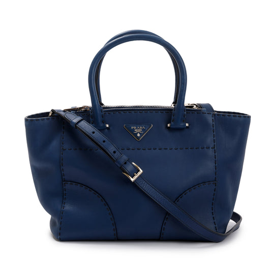 Prada Blue City Calf Small Twin Pocket Tote